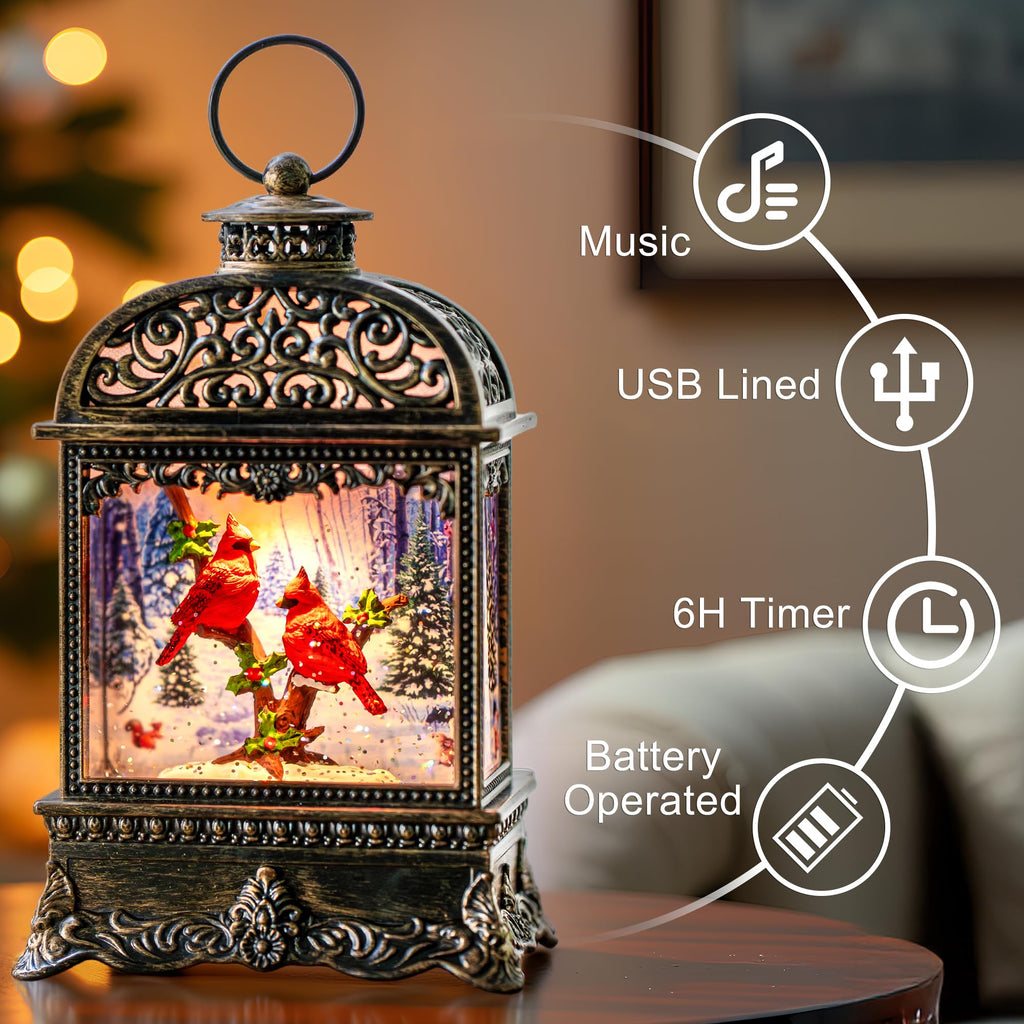 Fall Snow Globe Lantern with Autumn Turkey and Pumpkins Thanksgiving LED Decor for Home, Indoor Tabletop Centerpiece with Glitter Flakes, Harvest Light Decorations