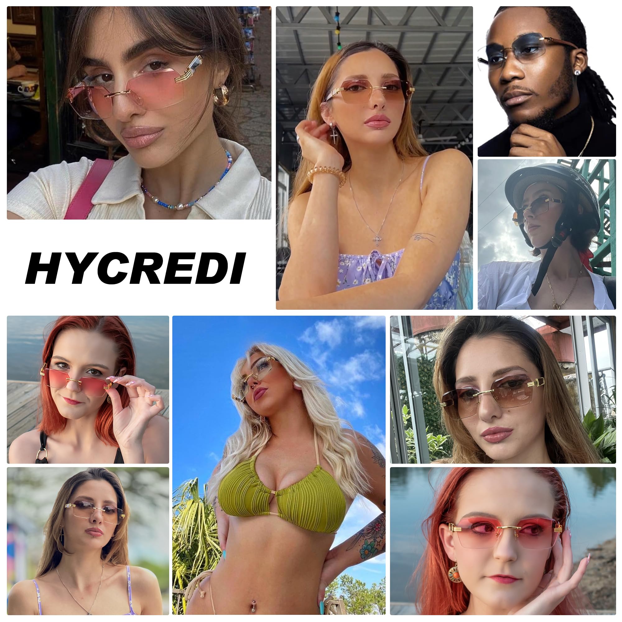 Hycredi Rimless Rectangle Sunglasses Men Women Retro Frameless Square Shade Y2k Sun Glasses Tinted Eyewear