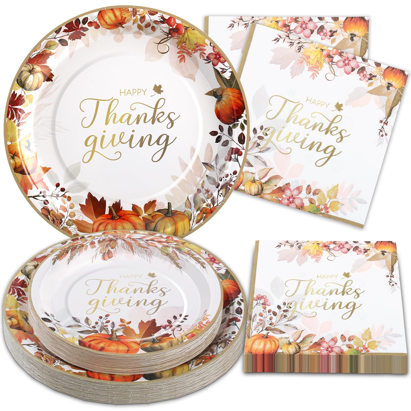60 Pcs Thanksgiving Plates and Napkins, Happy Thanksgiving Party Supplies Tableware, Disposable Fall Paper Plates, Watercolor Pumpkin Maple plates for Autumn Harvest Festival Party, Serve 20