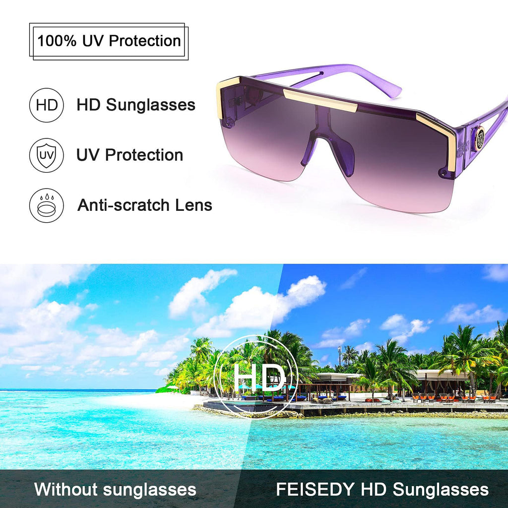 FEISEDY Square Oversized Sunglasses for Men Women, Flat Top Shield One Piece Lens Sun Glasses Shades B2765
