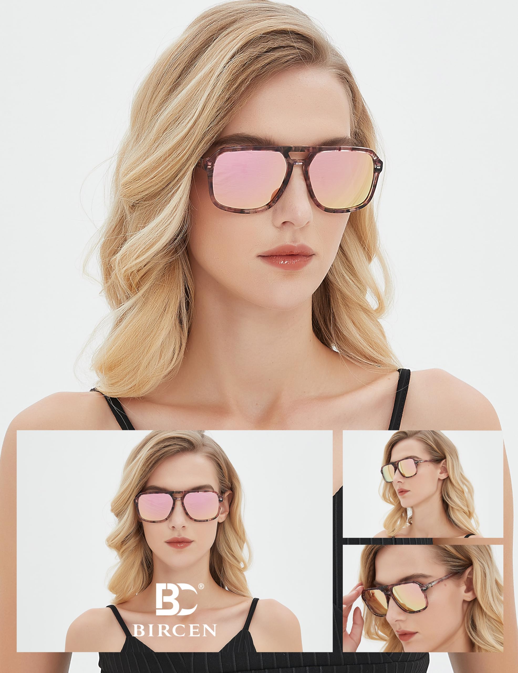 BIRCEN Women Polarized Acetate Sunglasses: Fashion Square Aviator Shades UV Protection for Trendy Laides Travel Beach Outdoor