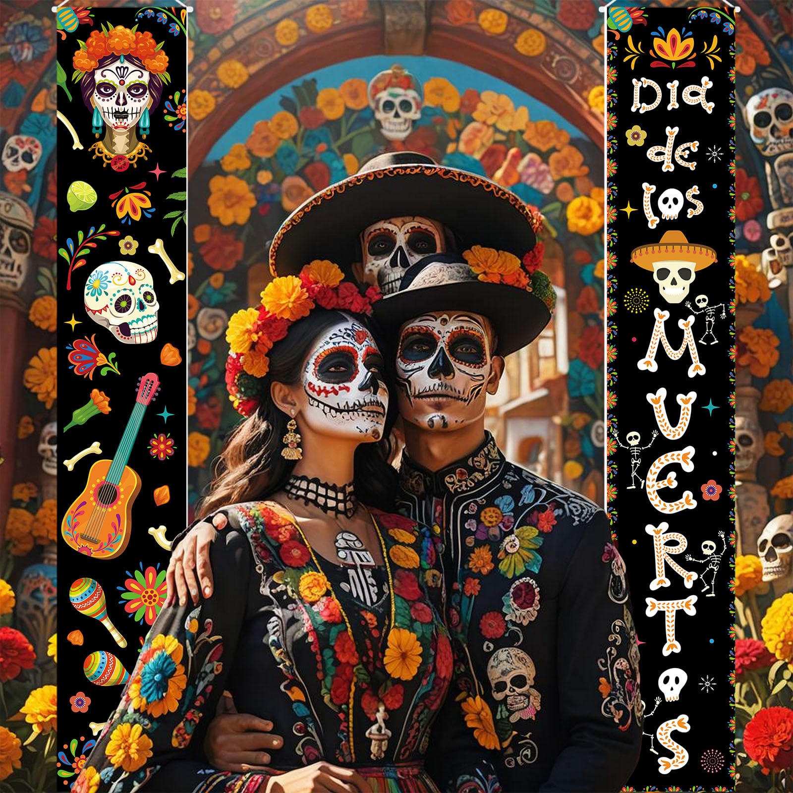 Fall Harvest Scarecrow Porch Banner Sign - Autumn Thanksgiving Front Door Decorations, 12 x 71 Inch