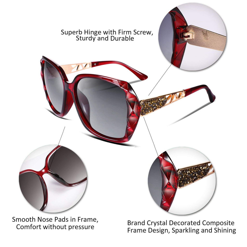 FEISEDY Polarized Women Square Sunglasses Sparkling Composite Shiny Frame B2289