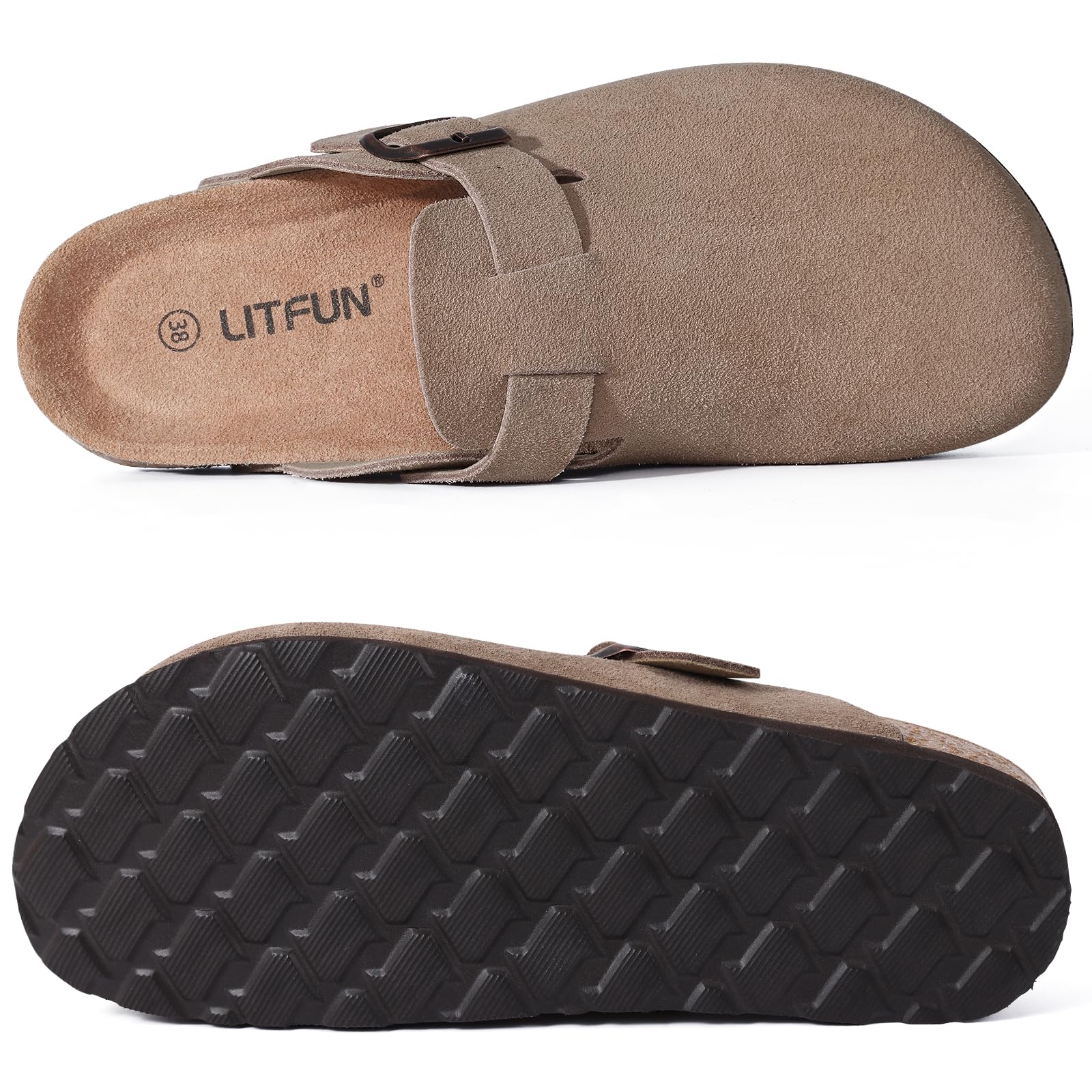 Litfun Women's Genuine Suede Clogs Soft Footbed Leather Potato Shoes Comfort Slip On Clogs with Arch Support