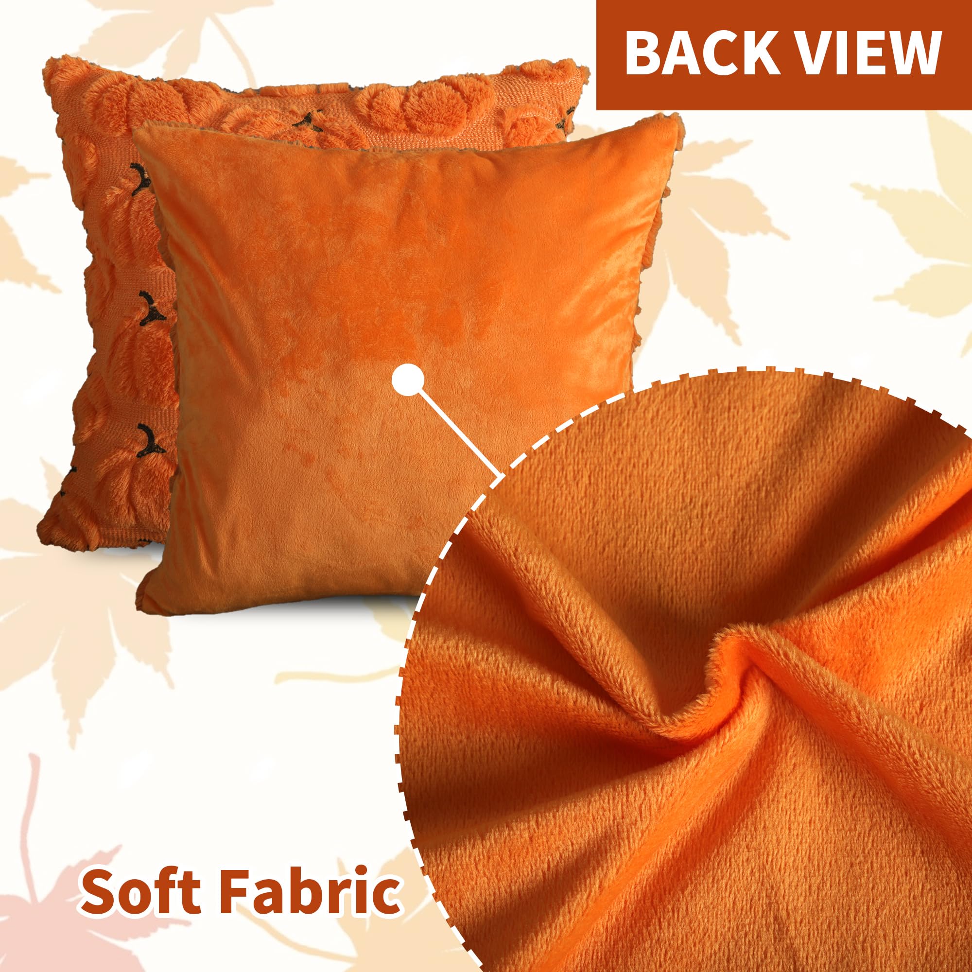 4TH Emotion Fall Pumpkins Decorative Pillow Covers 18x18 Set of 2, Beige Soft Plush Faux Fur Wool Farmhouse Throw Cushion Cases for Autumn Thanksgiving Holiday Home Decorations