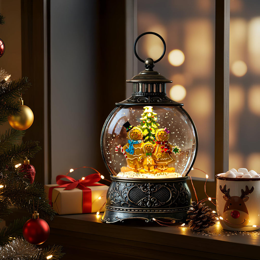 Fall Snow Globe Lantern with Autumn Turkey and Pumpkins Thanksgiving LED Decor for Home, Indoor Tabletop Centerpiece with Glitter Flakes, Harvest Light Decorations