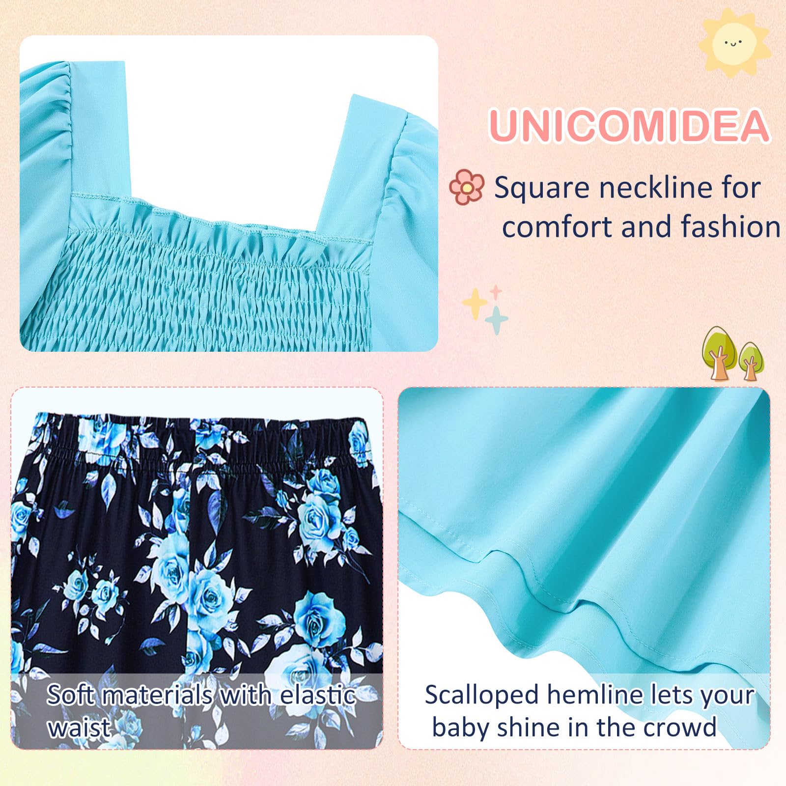 UNICOMIDEA Girls Clothes Set Shirt Top and Flare Pants with Bowknot 2-5T Kids 3 Piece Outfit For Girl