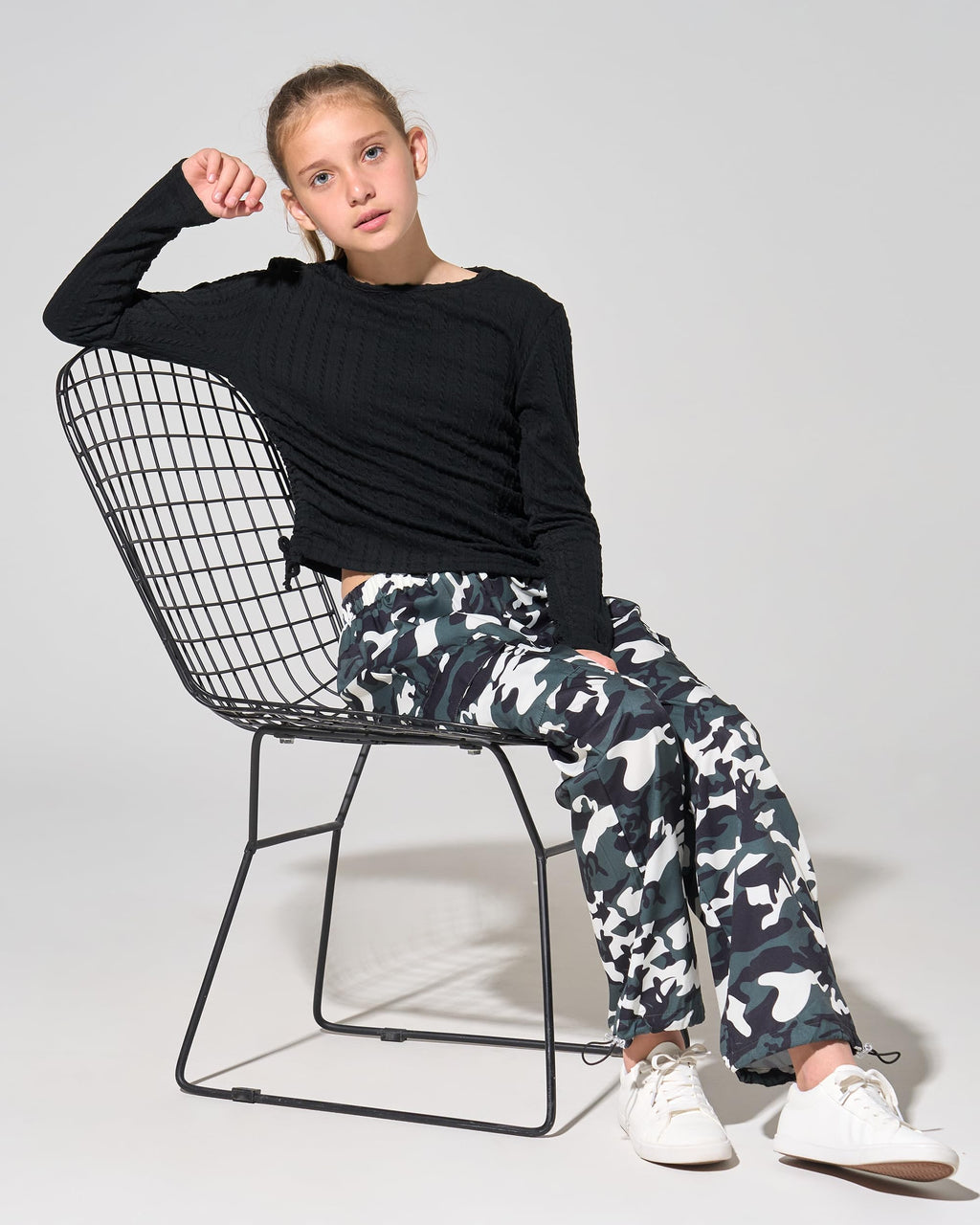 Girls Clothes Tween Girl Clothing Long Sleeve Ruched Drawstring Ribbed Knit Top Camo Cargo Pants Fall Winter Outfits