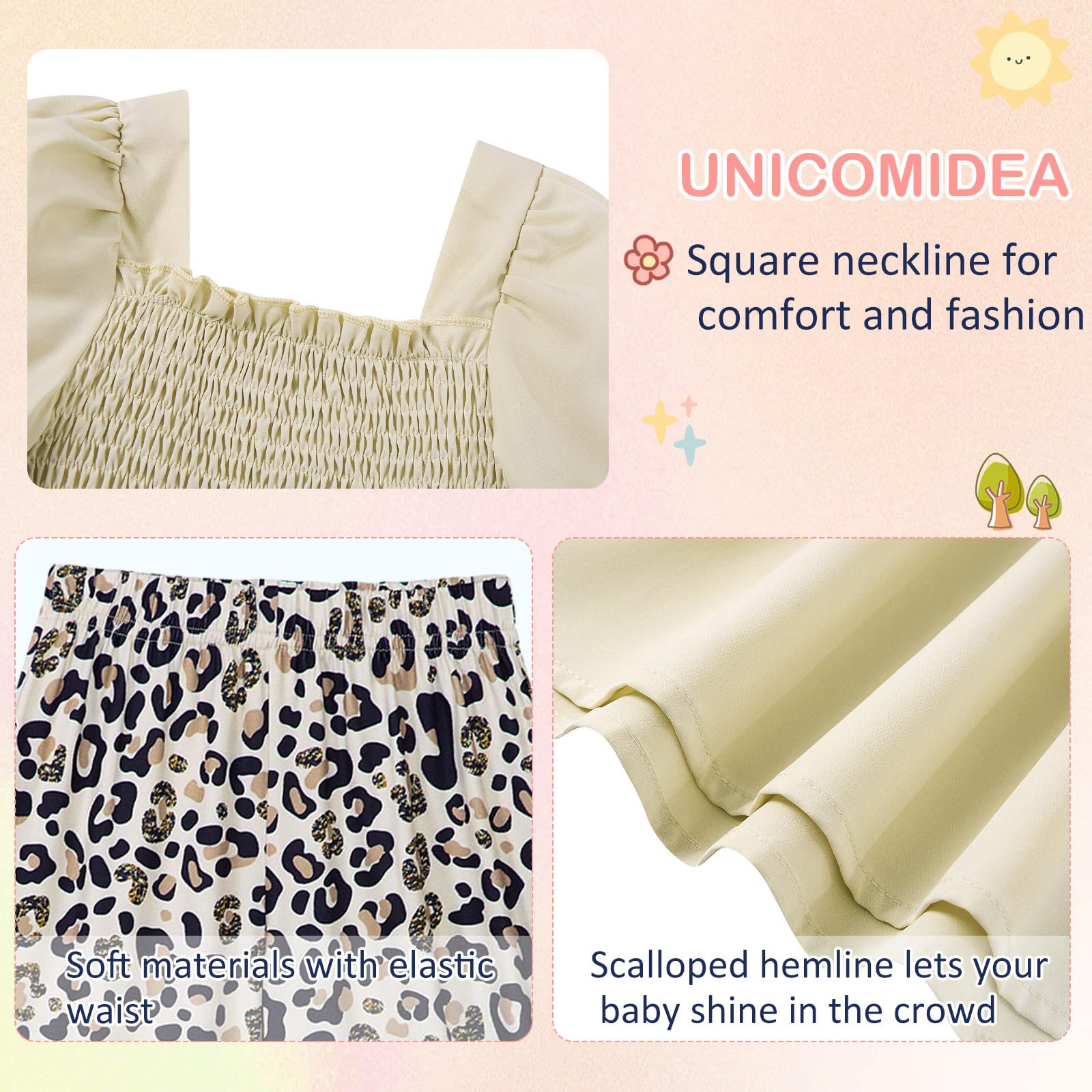 UNICOMIDEA Girls Clothes Set Shirt Top and Flare Pants with Bowknot 2-5T Kids 3 Piece Outfit For Girl