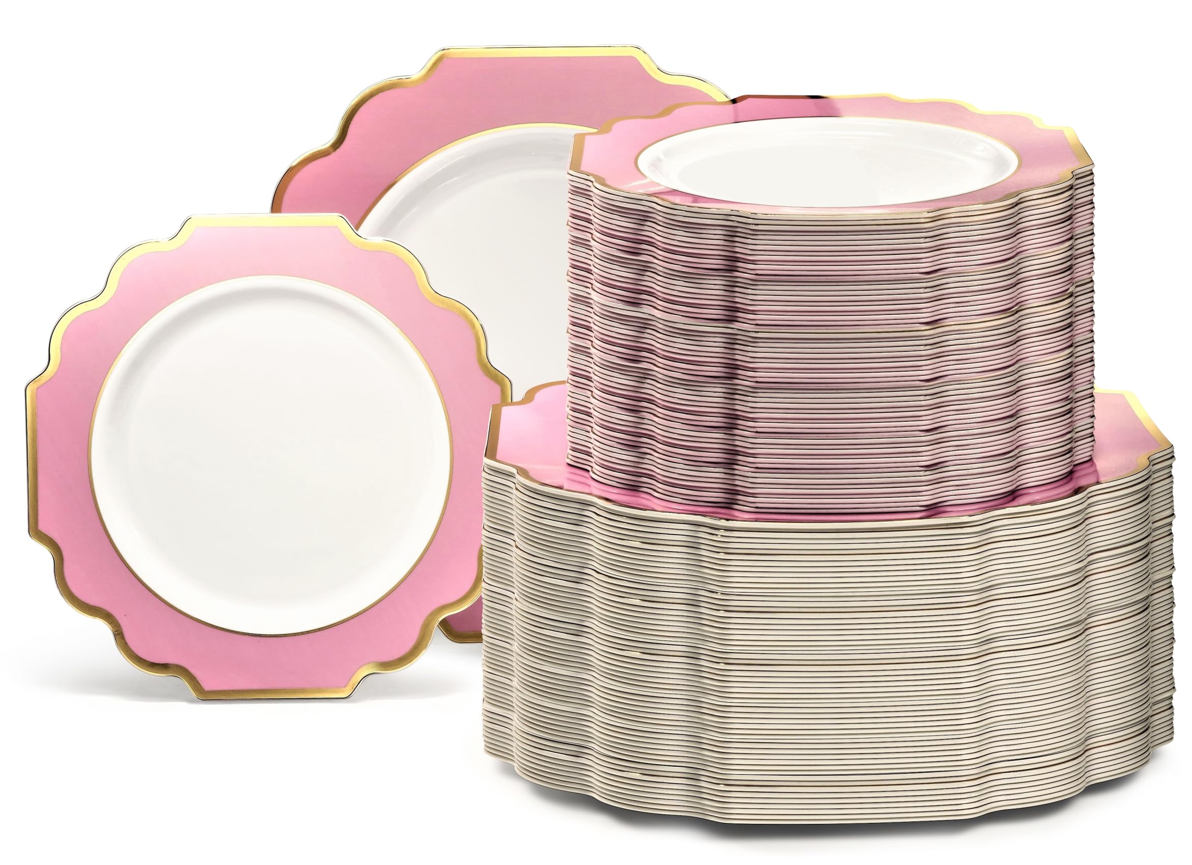 " OCCASIONS " 50 Plates Pack (25 Guests)-Heavyweight Wedding Party Disposable Plastic Plate Set -(25x10.5'' Dinner + 25x8'' Salad/Dessert) (Imperial White & Gold)