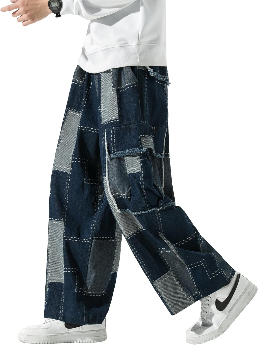 DOSLAVIDA Baggy Jeans for Men Wide Leg Hip Hop Jean Stylish Loose Fit Denim Pants Casual Streetwear Skateboard Pants