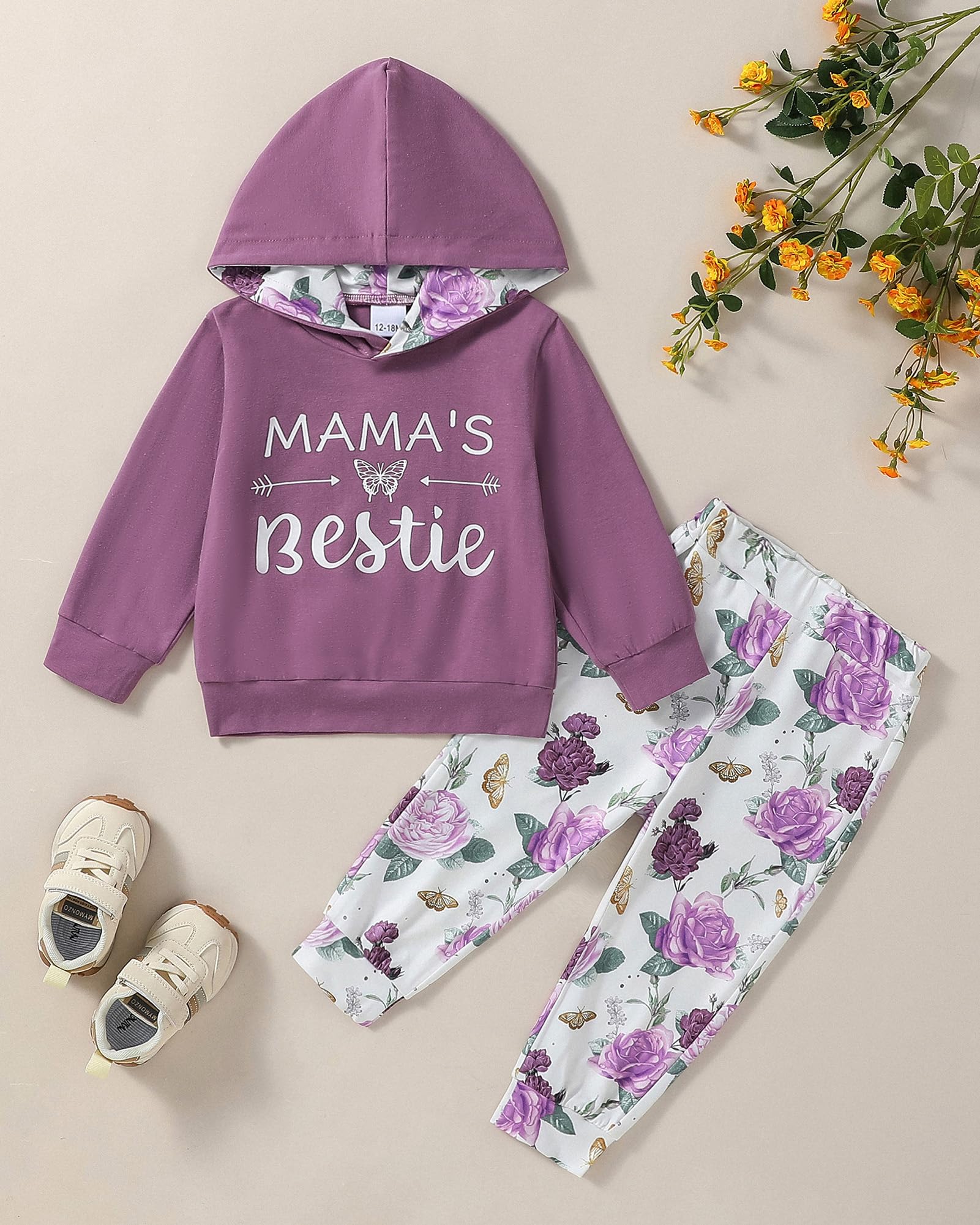 ZOEREA Toddler Girls Clothes Baby Outfits Letter Hoodie Sweatshirts Flower Sweatpants 2Pcs Tracksuit Fall Winter Clothing