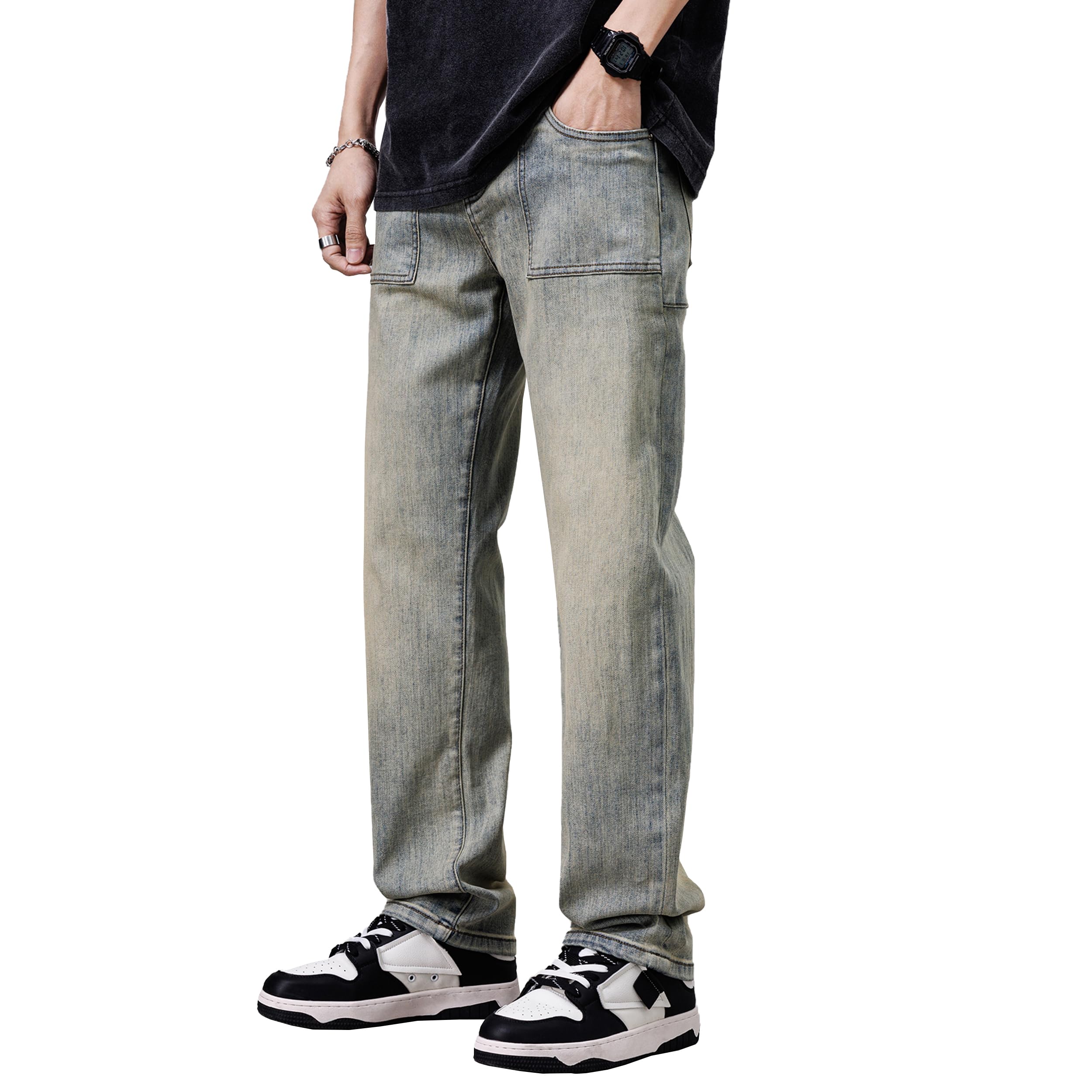 DOSLAVIDA Men's Baggy Jeans Loose Fit Ripped Distressed Jean Relaxed Skateboard Denim Pants with Holes