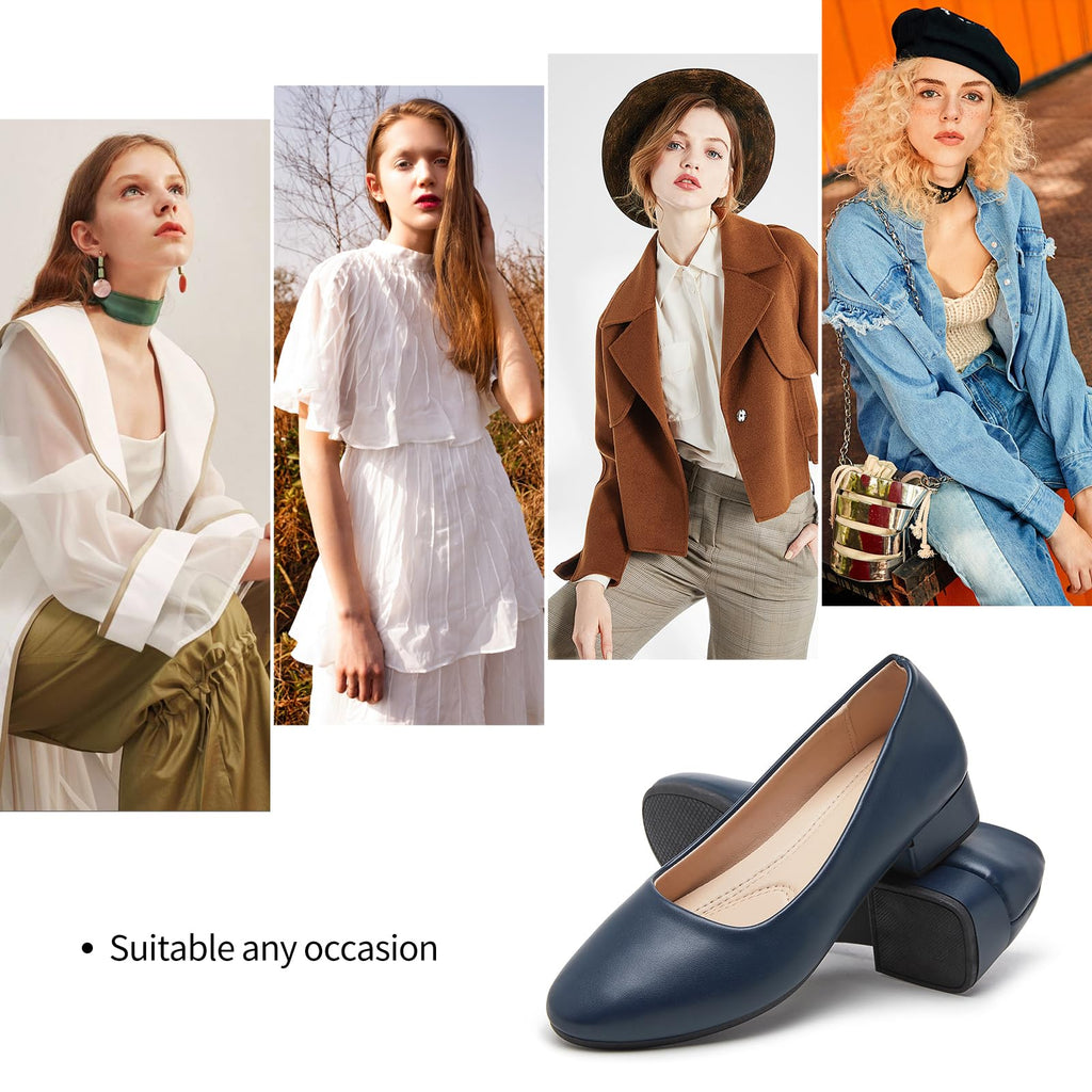 hash bubbie Women's Loafers Slip on Shoes Chunky Low Block Heels Closed Toe Pumps Shoes Office Shoes Ladies Elegant Wedding Dress Shoes