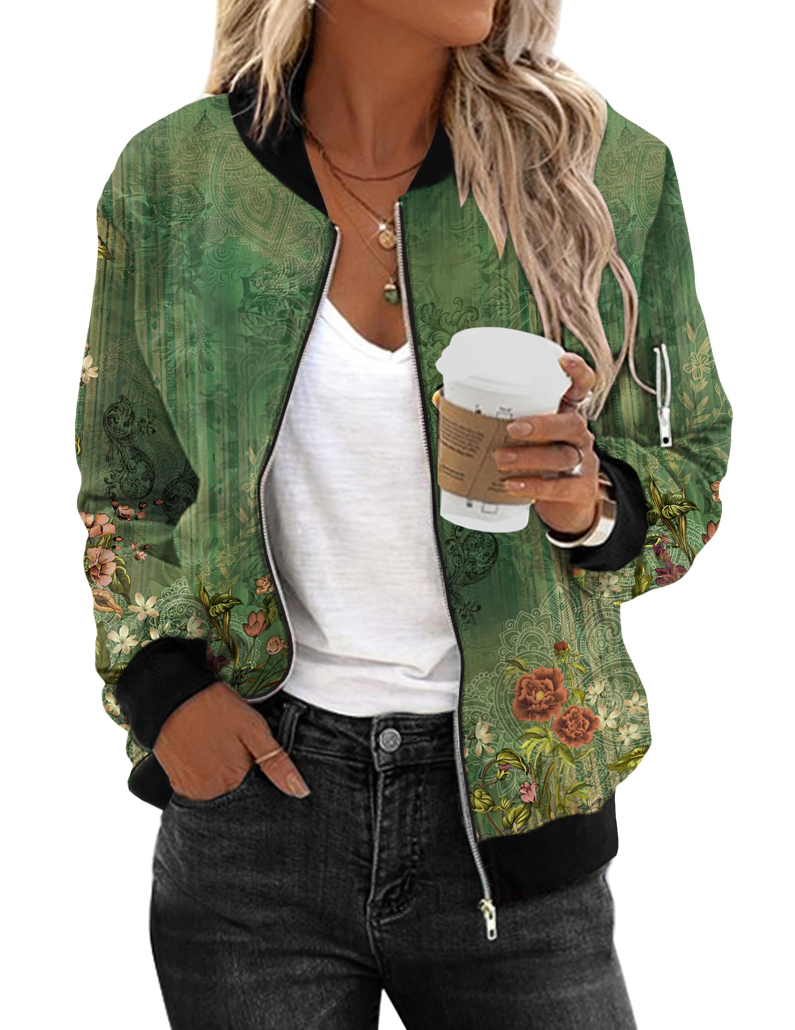 Zeagoo Women's Bomber Jacket Casual Coat Zip Up Spring Fall Clothes with Pockets S-XXL