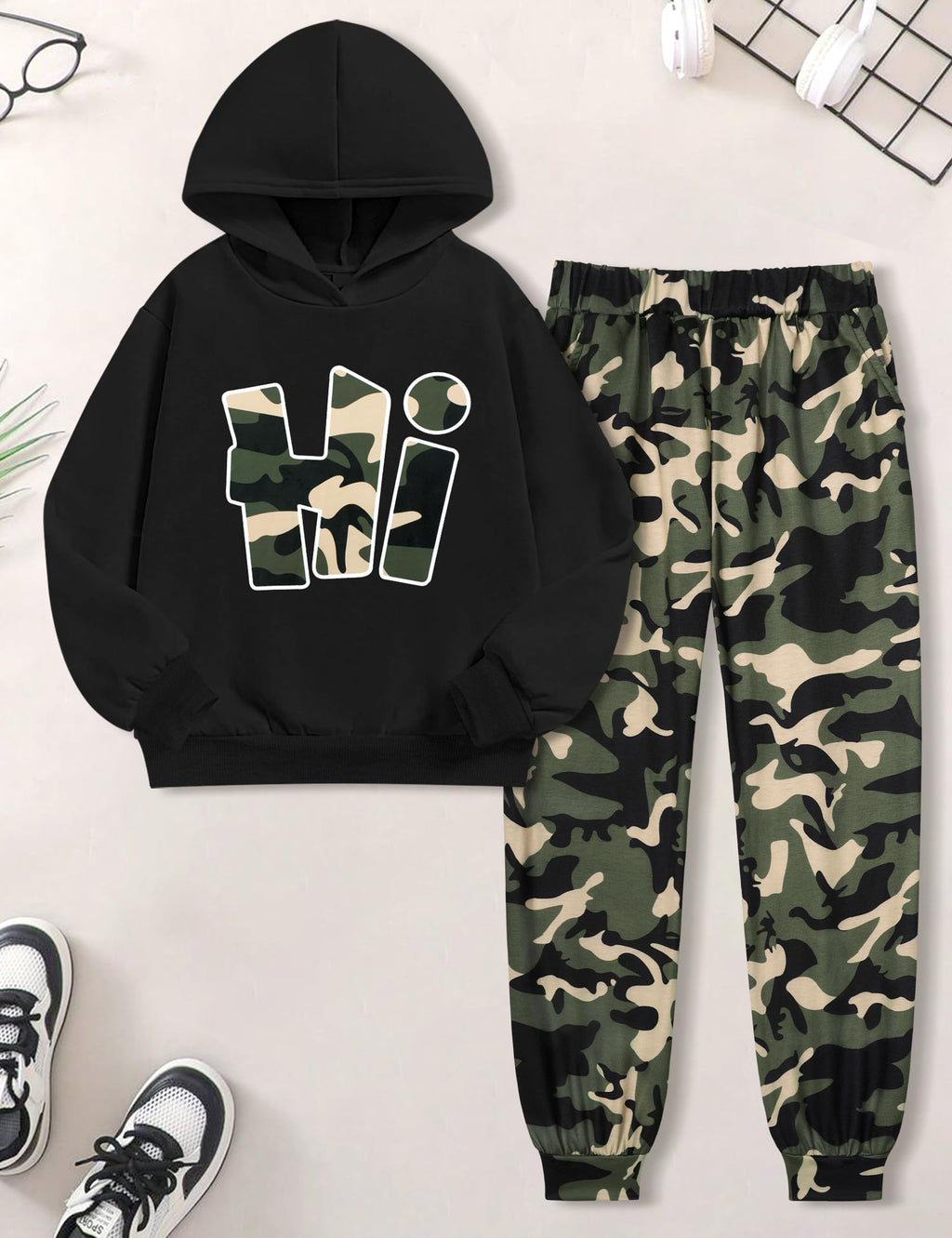 Boys Clothes Camo Boys Outfits Letter Printing Pullover Hoodie and Pants 2Pcs Winter Kids Clothes Boys for 7-14 Years