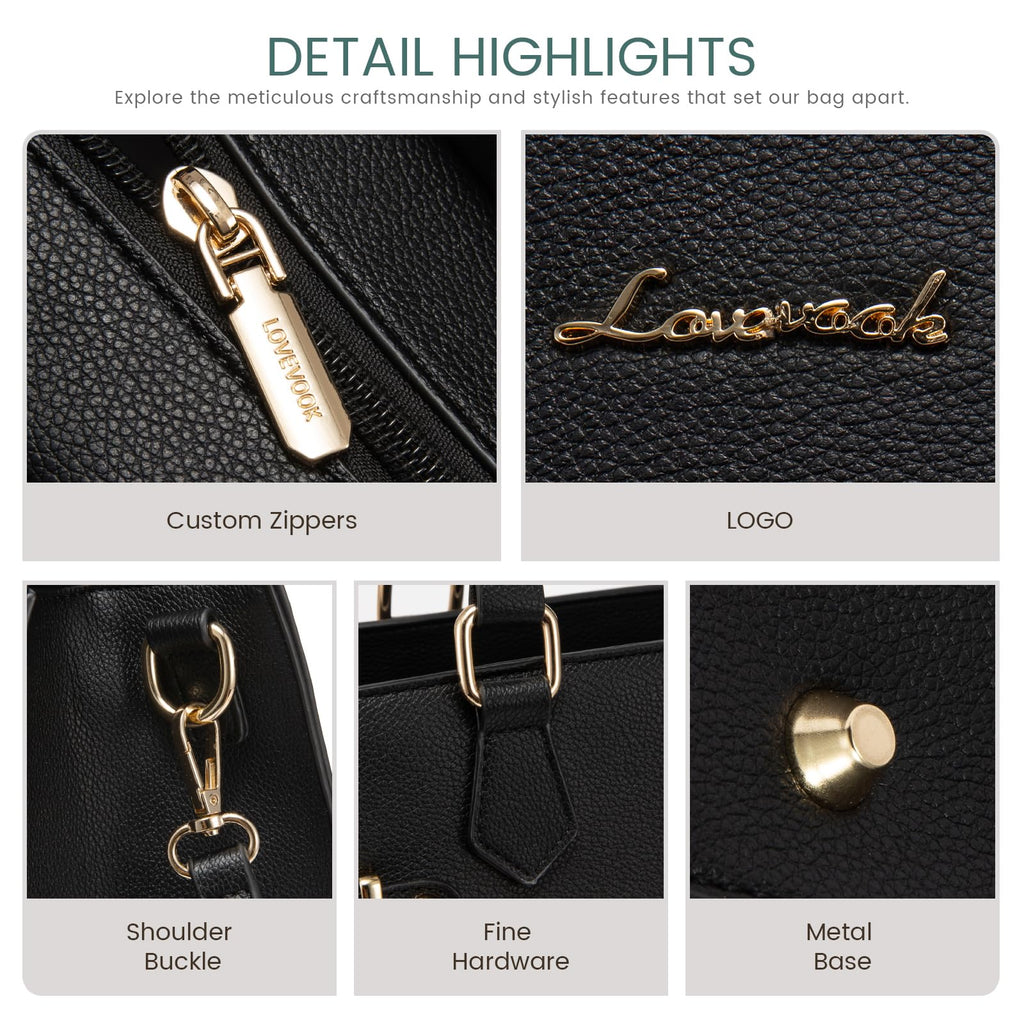 LOVEVOOK Purses and Handbags for Women, Tote Shoulder Bag Satchel Black Purse and PU Leather Top Handle for ladies