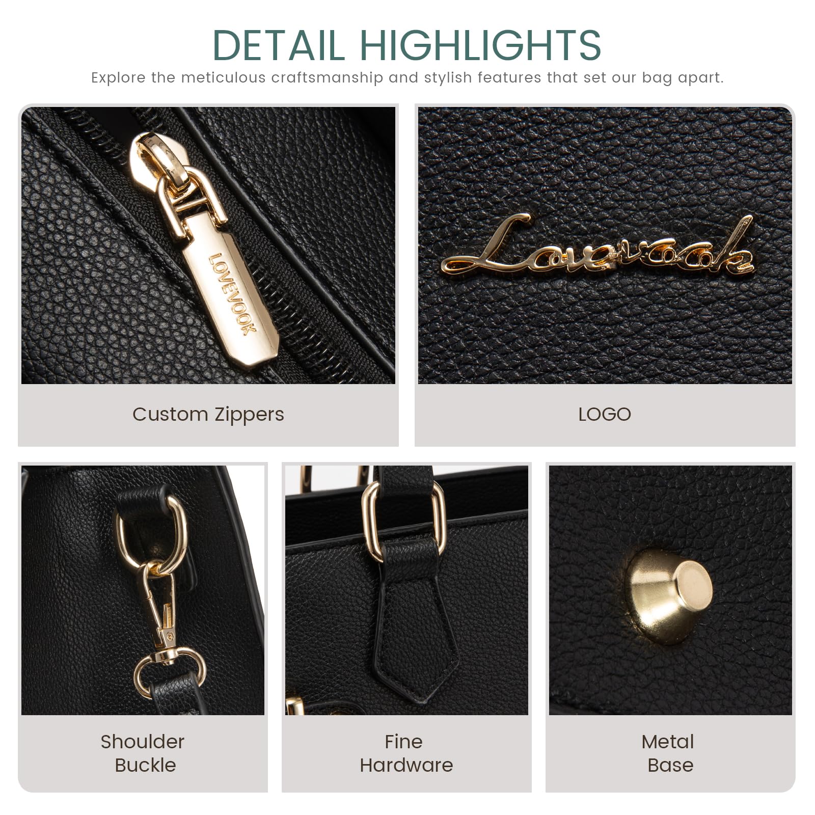 LOVEVOOK Purses and Handbags for Women, Tote Shoulder Bag Satchel Black Purse and PU Leather Top Handle for ladies