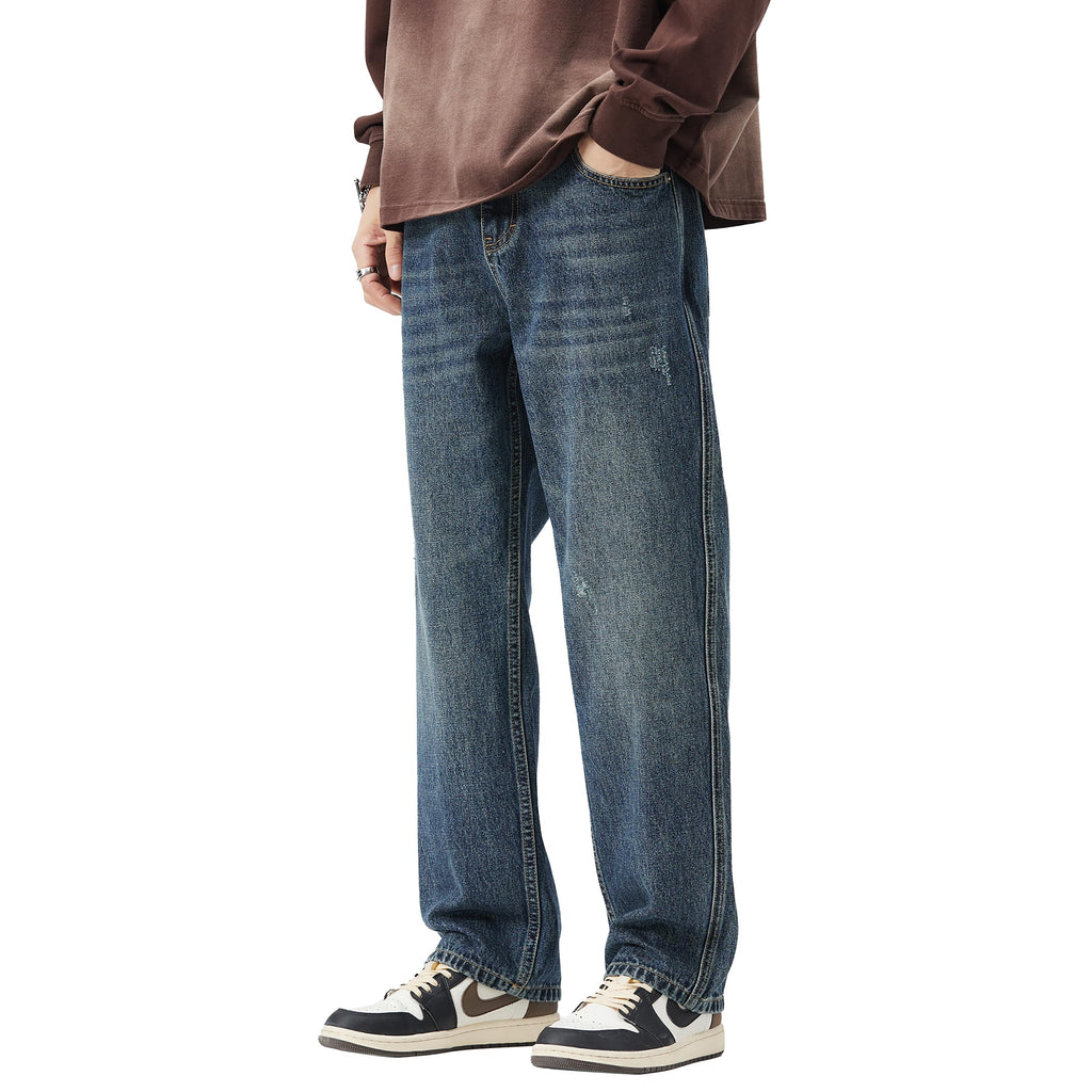DOSLAVIDA Men's Baggy Jeans Loose Fit Ripped Distressed Jean Relaxed Skateboard Denim Pants with Holes
