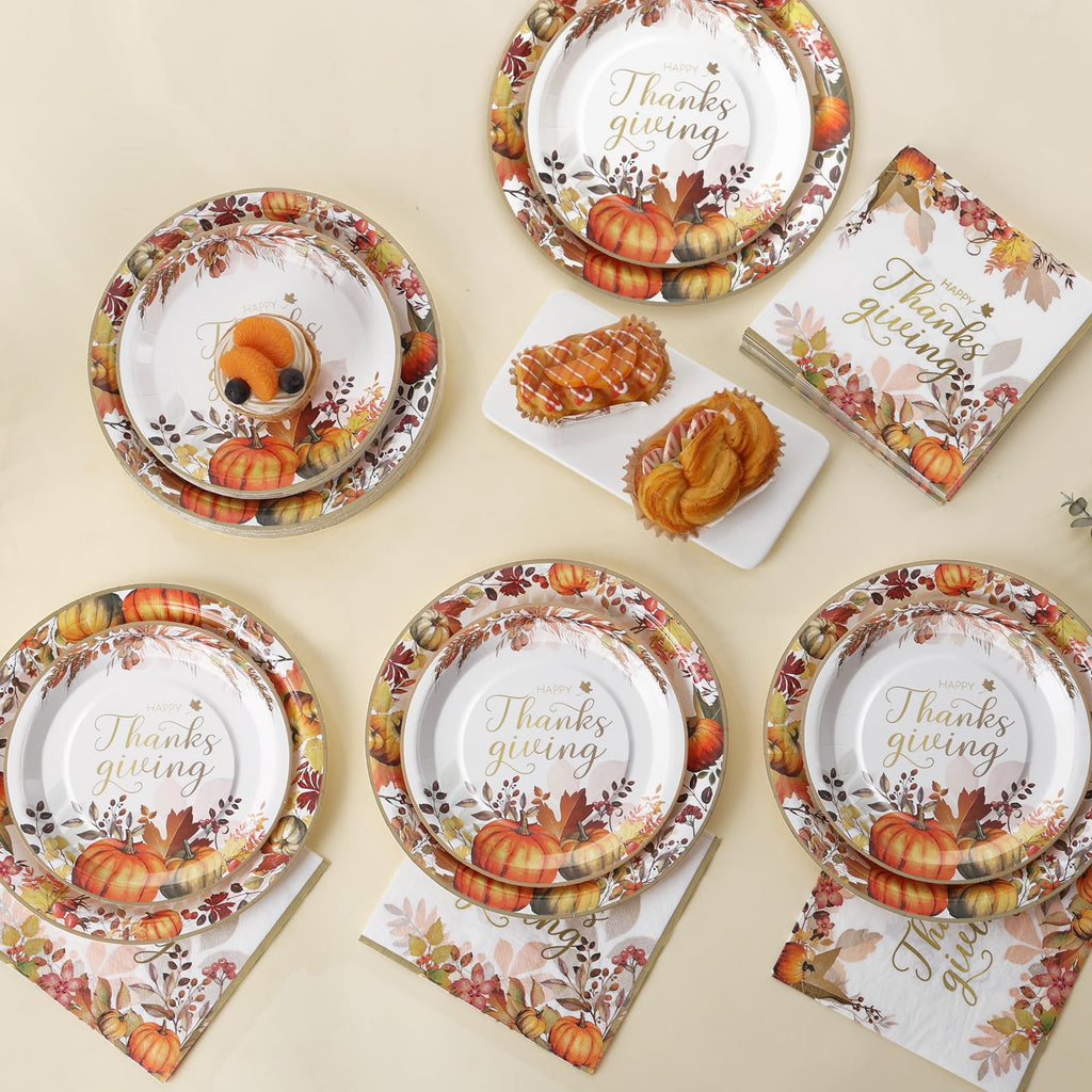 60 Pcs Thanksgiving Plates and Napkins, Happy Thanksgiving Party Supplies Tableware, Disposable Fall Paper Plates, Watercolor Pumpkin Maple plates for Autumn Harvest Festival Party, Serve 20