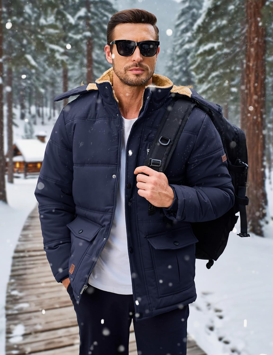 MAGCOMSEN Men's Winter Jacket Fleece Lined Water Repellent Windproof Warm Parka Winter Coat with Hood