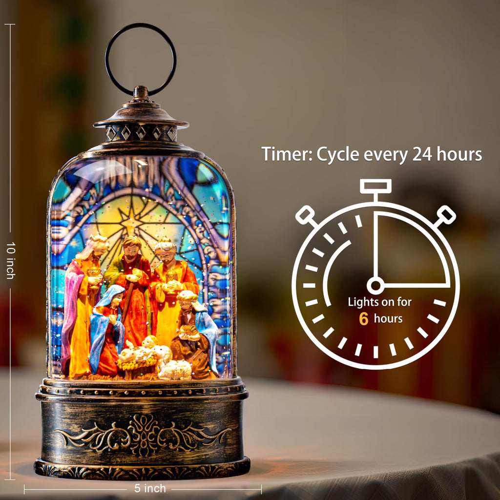 Fall Snow Globe Lantern with Autumn Turkey and Pumpkins Thanksgiving LED Decor for Home, Indoor Tabletop Centerpiece with Glitter Flakes, Harvest Light Decorations