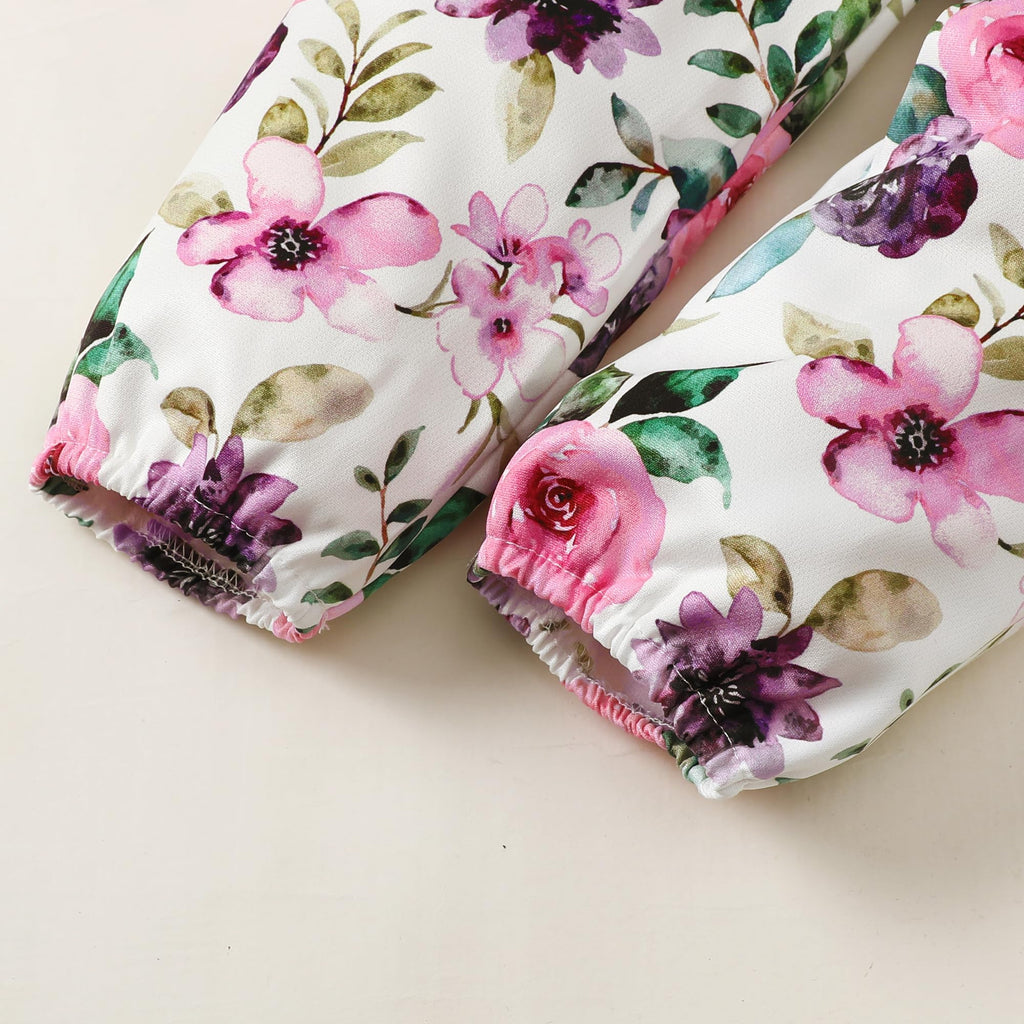 YALLET 3Pcs Toddler Girl Clothes Solid Color Long Sleeves Ruffle Top+Floral Pants+Headband 1-6 Years Fall/Winter Outfits Set