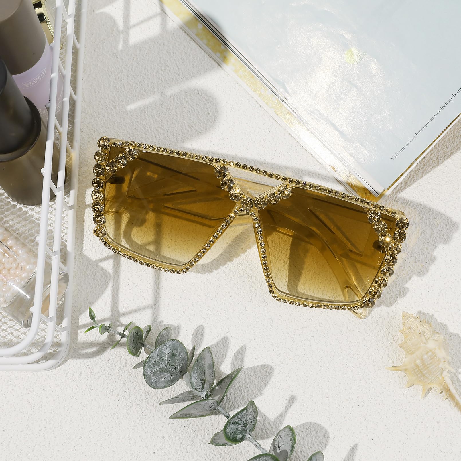 YOGFIT Oversized Square Diamond Sunglasses for Women Fashion Sparkling Crystal Retro Disco Sunglasses