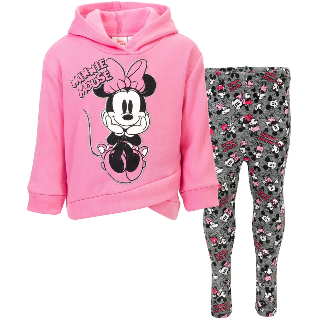 Disney Minnie Mouse Fleece Pullover Crossover Hoodie and Leggings Outfit Set Infant to Big Kid Sizes (12 Months - 14-16)