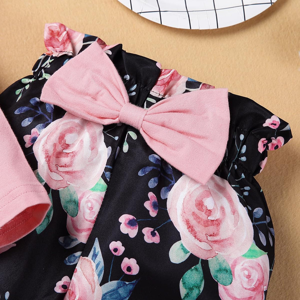 YALLET 3Pcs Toddler Girl Clothes Solid Color Long Sleeves Ruffle Top+Floral Pants+Headband 1-6 Years Fall/Winter Outfits Set