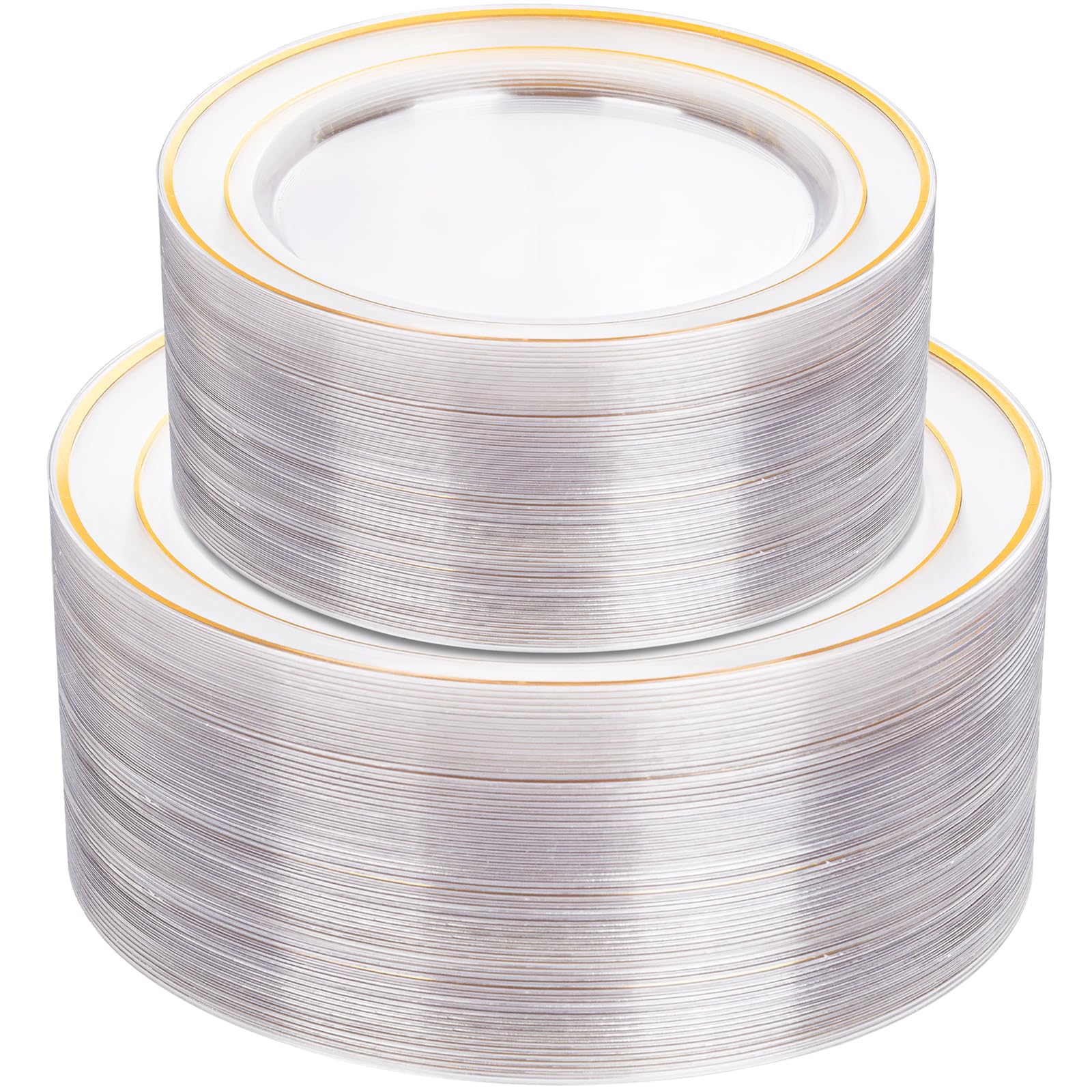 I00000 102 Pieces Gold Plastic Plates, Disposable Party Plates White Gold Rim, 51 Disposable Gold Dinner Plates 10.25 Inch and 51 Disposable Dessert Appetizer Elegant Fancy Wedding Plates 7.5 Inch