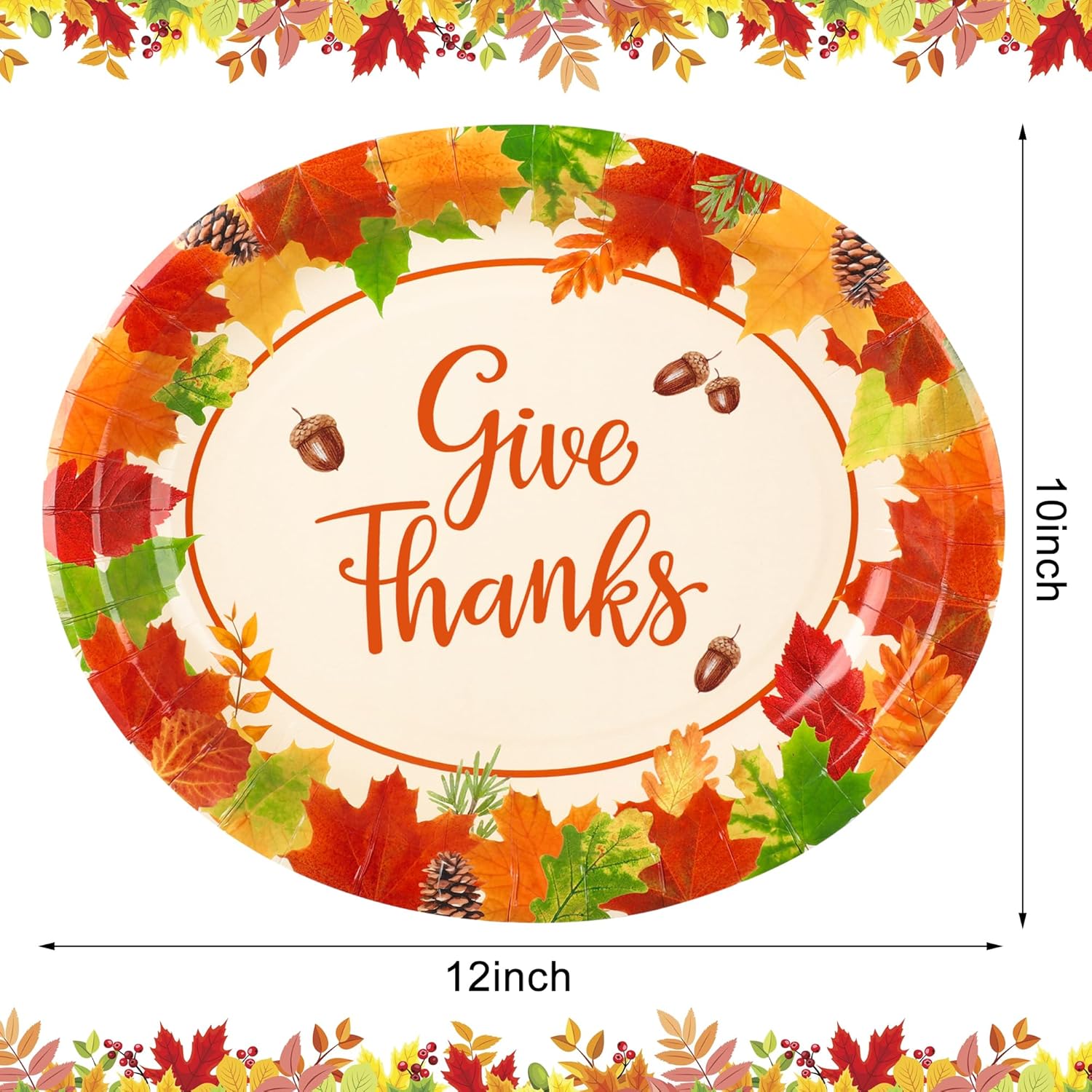 50 Pcs Thanksgiving Oval Plates 10" x 12" Large Give Thanks Party Paper Plates Disposable Fall Maple Leaves Dinner Serving Platters for Fall Autumn Harvest Thanksgiving Party Tableware Supplies