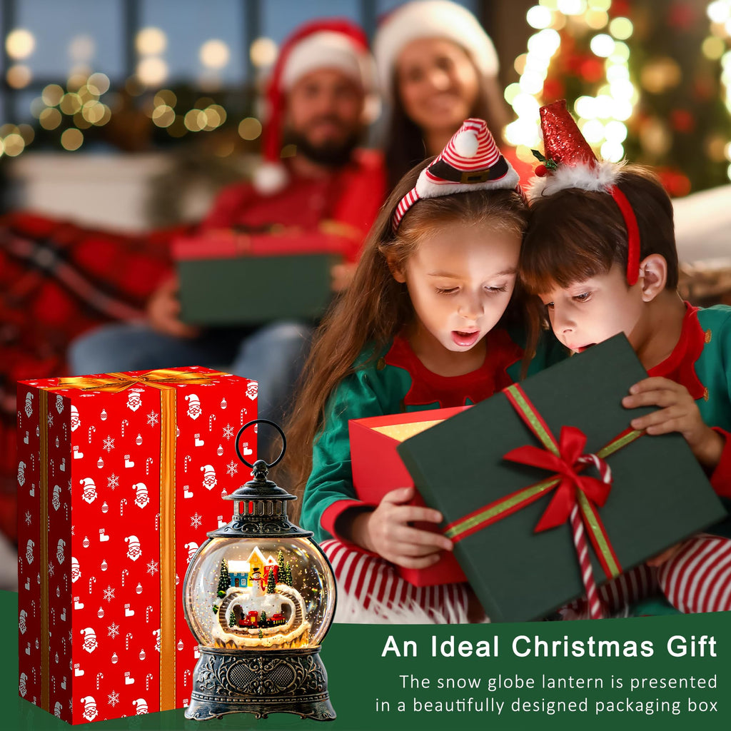 Fall Snow Globe Lantern with Autumn Turkey and Pumpkins Thanksgiving LED Decor for Home, Indoor Tabletop Centerpiece with Glitter Flakes, Harvest Light Decorations