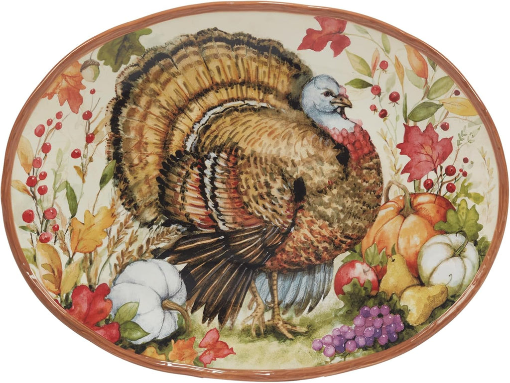 Certified International Harvest Blessings Oval Turkey Platter, 16" x 12"