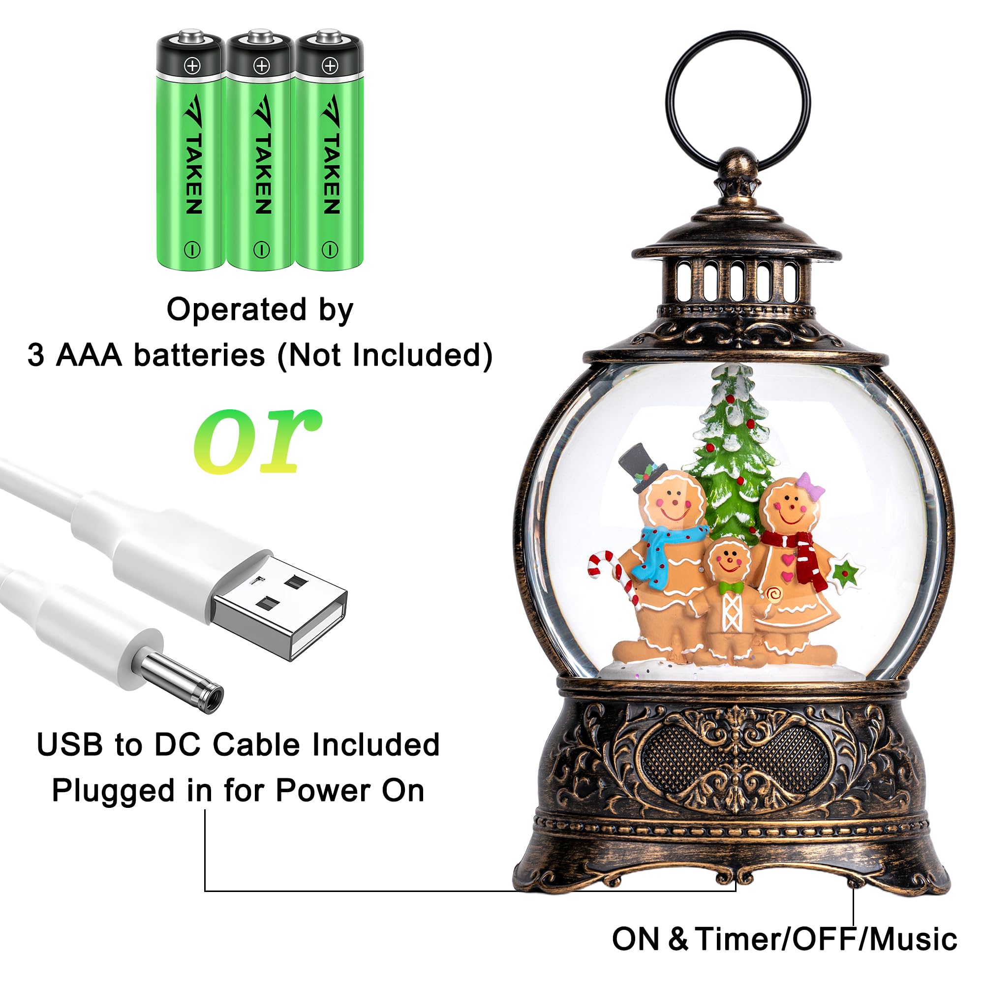 Fall Snow Globe Lantern with Autumn Turkey and Pumpkins Thanksgiving LED Decor for Home, Indoor Tabletop Centerpiece with Glitter Flakes, Harvest Light Decorations