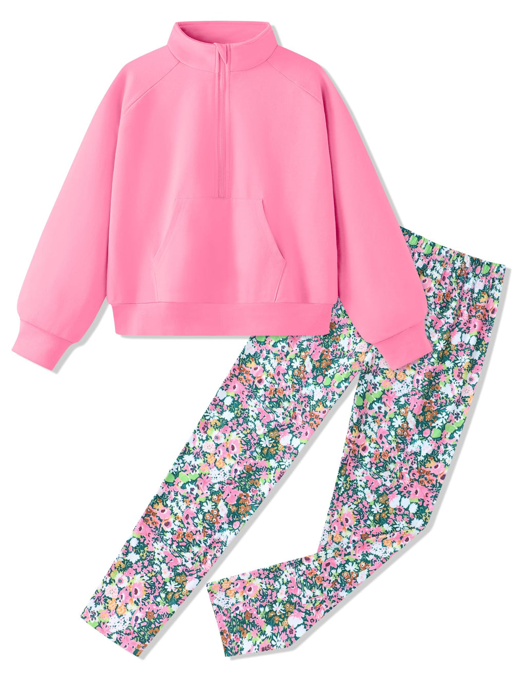Girls Clothes Half Zip Sweatshirt Top and Full Print Tight Pants 2 Piece Outfit for Kids 6-14