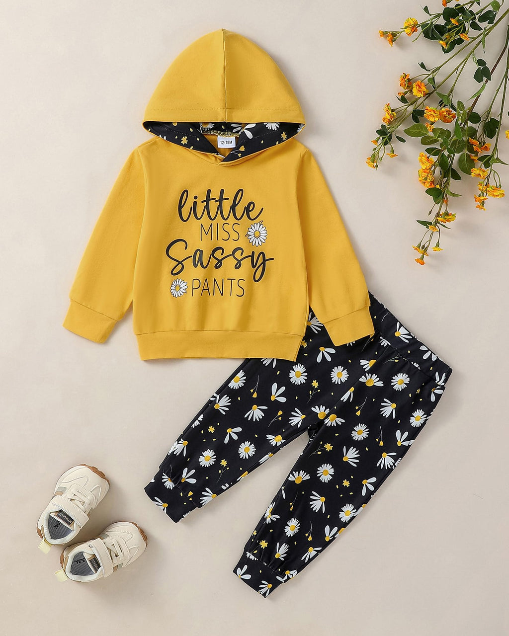 ZOEREA Toddler Girls Clothes Baby Outfits Letter Hoodie Sweatshirts Flower Sweatpants 2Pcs Tracksuit Fall Winter Clothing