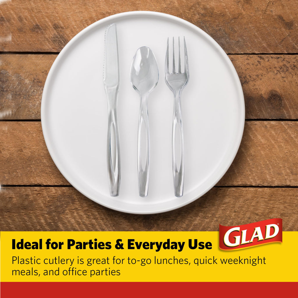 Glad Disposable Cutlery Set - Clear Heavy Duty Plastic Forks, Knives, and Spoons - 240 Piece Plasticware for Parties - Durable, Sturdy Recyclable Utensils - Great for July 4th, Thanksgiving, Christmas