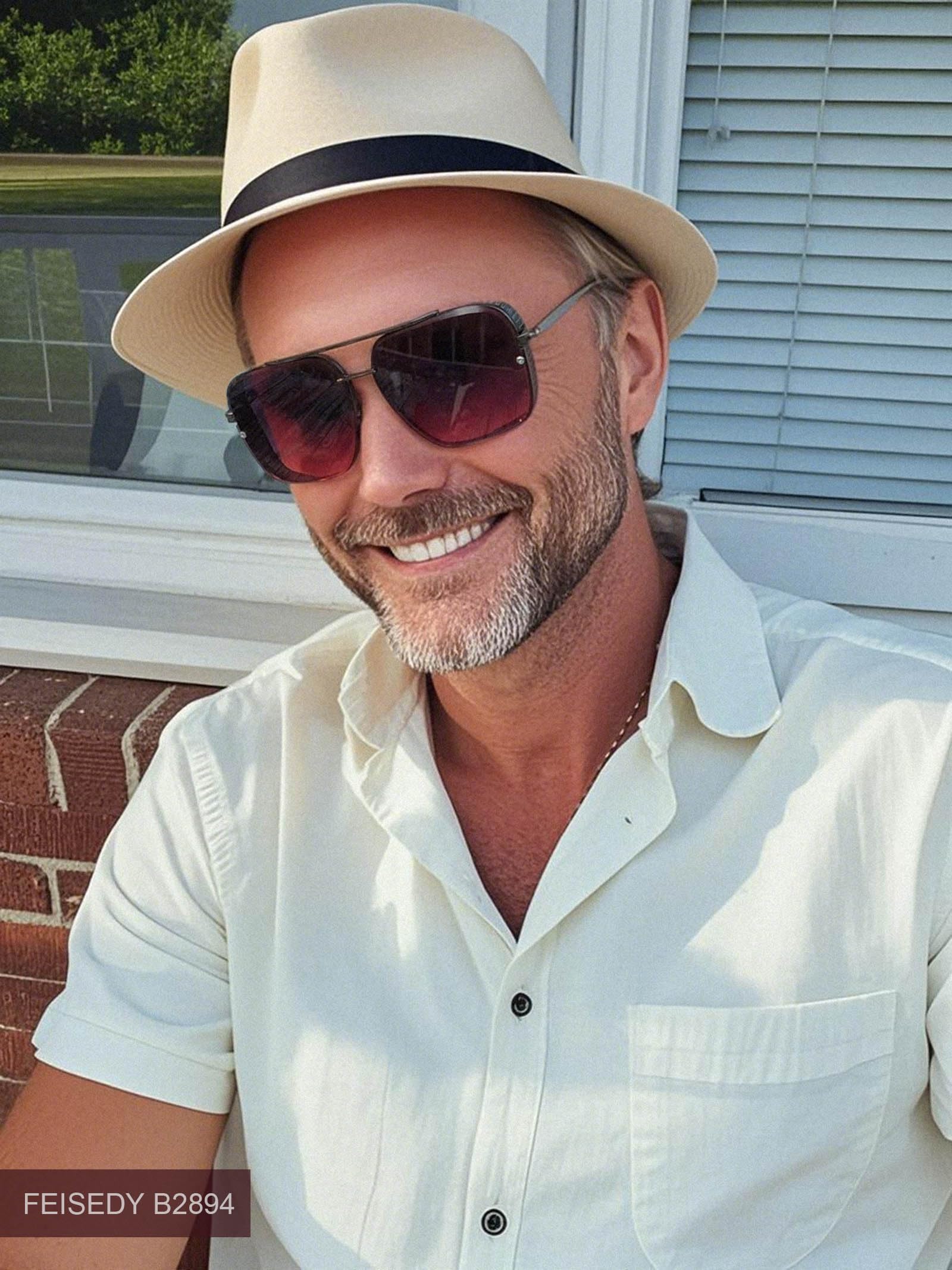 FEISEDY Sunglasses Mens Women Vintage Pilot Square Trendy Metal Steampunk Fishing Driving Sun Glasses B2894