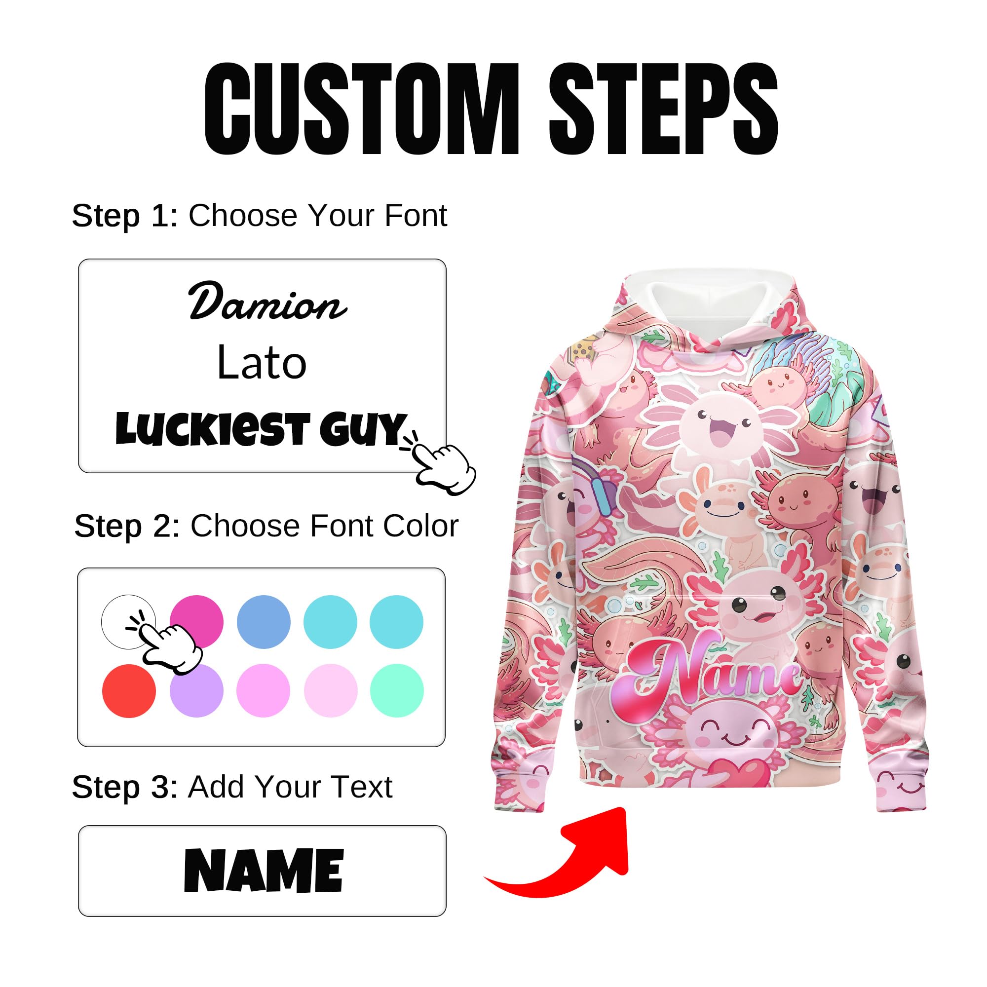 Hoodies for Girls Custom Sweatshirts with Name, Kids Pullover with Pocket, Comfy Graphic Hoodies for Daughter