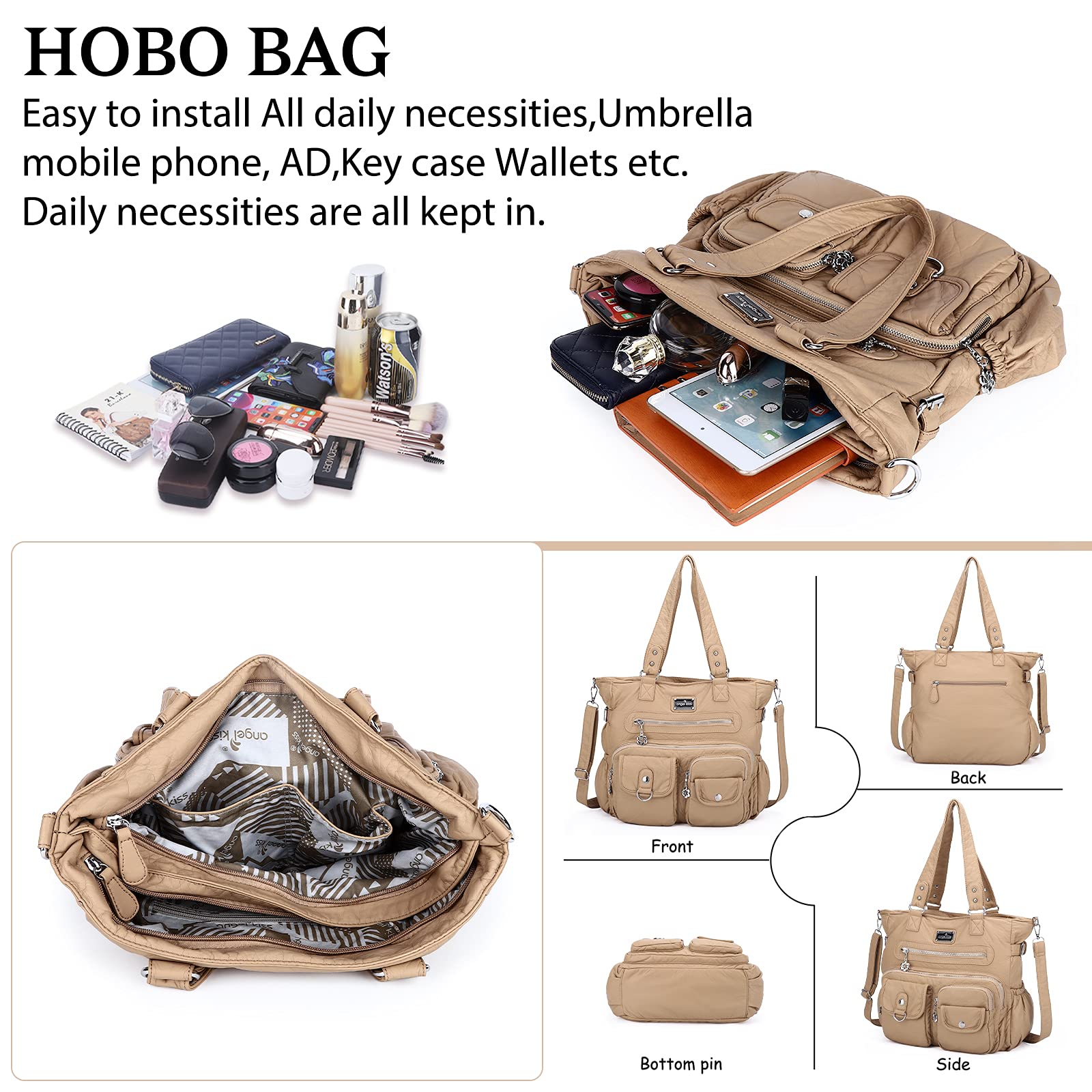 Angelkiss Purses and Handbag for Women Soft Leather Hobo Bags Satchel Shoulder Bags Ladies Tote Crossbody Bag