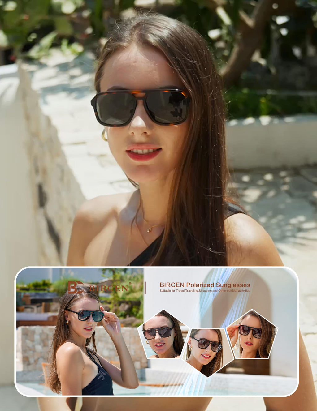 BIRCEN Women Polarized Acetate Sunglasses: Fashion Square Aviator Shades UV Protection for Trendy Laides Travel Beach Outdoor