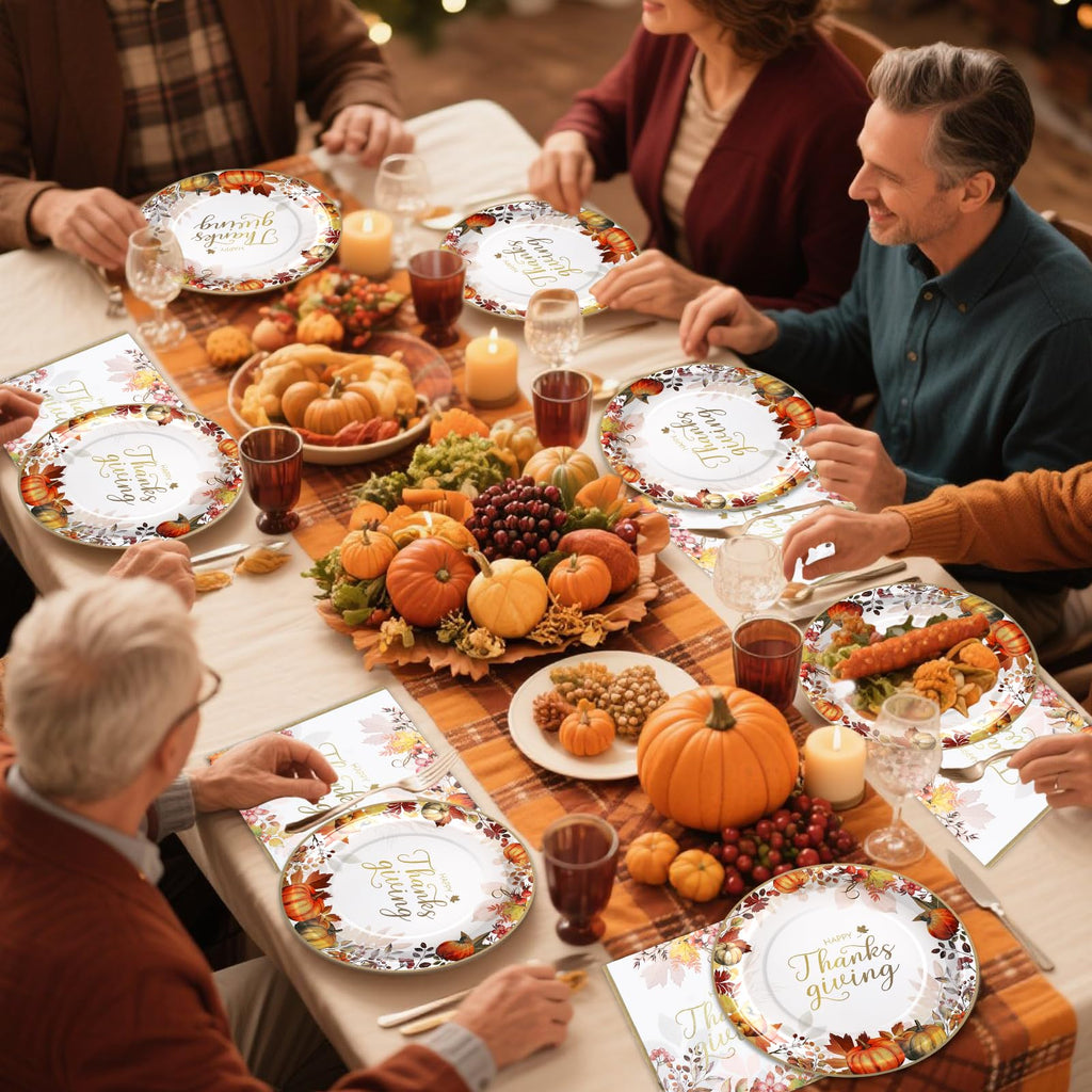 60 Pcs Thanksgiving Plates and Napkins, Happy Thanksgiving Party Supplies Tableware, Disposable Fall Paper Plates, Watercolor Pumpkin Maple plates for Autumn Harvest Festival Party, Serve 20