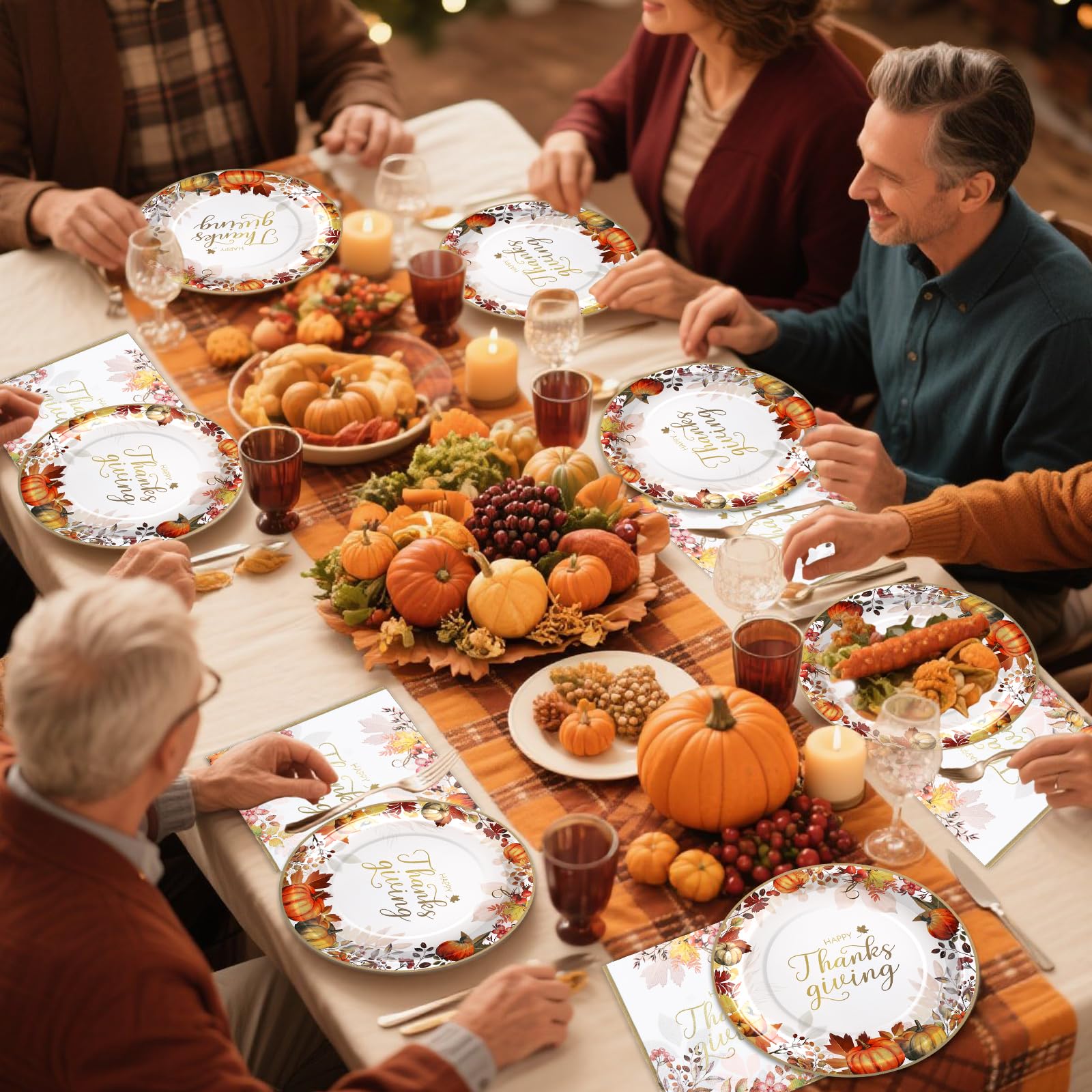 60 Pcs Thanksgiving Plates and Napkins, Happy Thanksgiving Party Supplies Tableware, Disposable Fall Paper Plates, Watercolor Pumpkin Maple plates for Autumn Harvest Festival Party, Serve 20