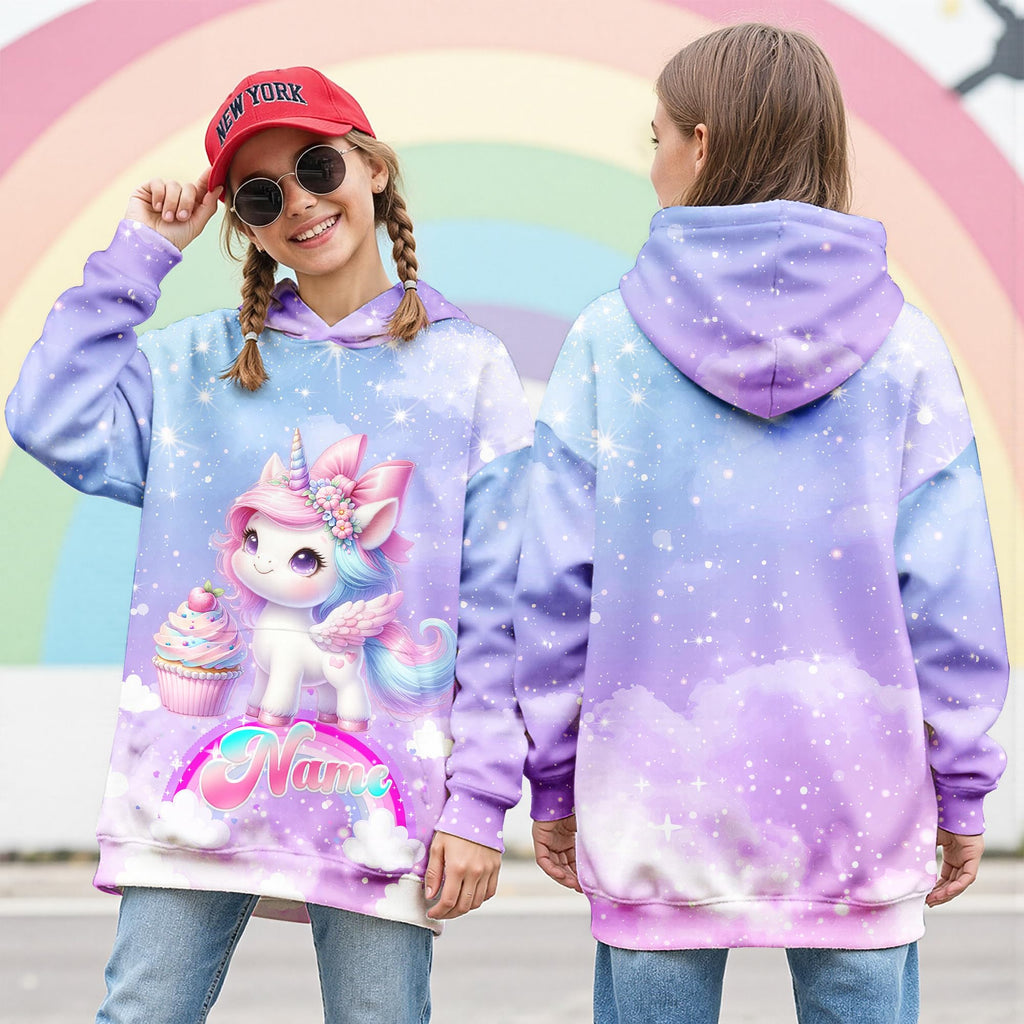 Hoodies for Girls Custom Sweatshirts with Name, Kids Pullover with Pocket, Comfy Graphic Hoodies for Daughter