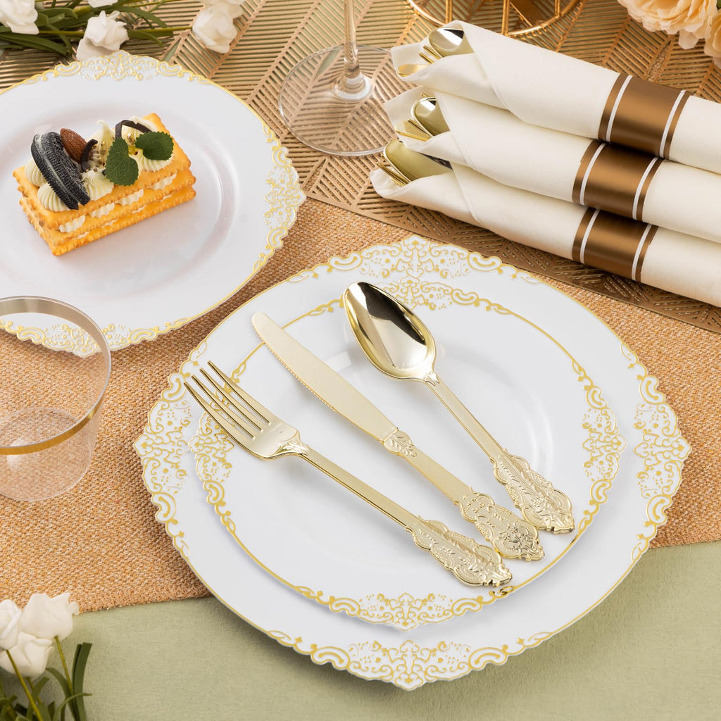75PCS Gold Plastic Silverware for 25 Guests, Heavy Duty Gold Disposable Utensils Sets, Includes 25 Forks, 25 Spoons, 25 Knives, Elegant Cutlery Perfect for Wedding, Party