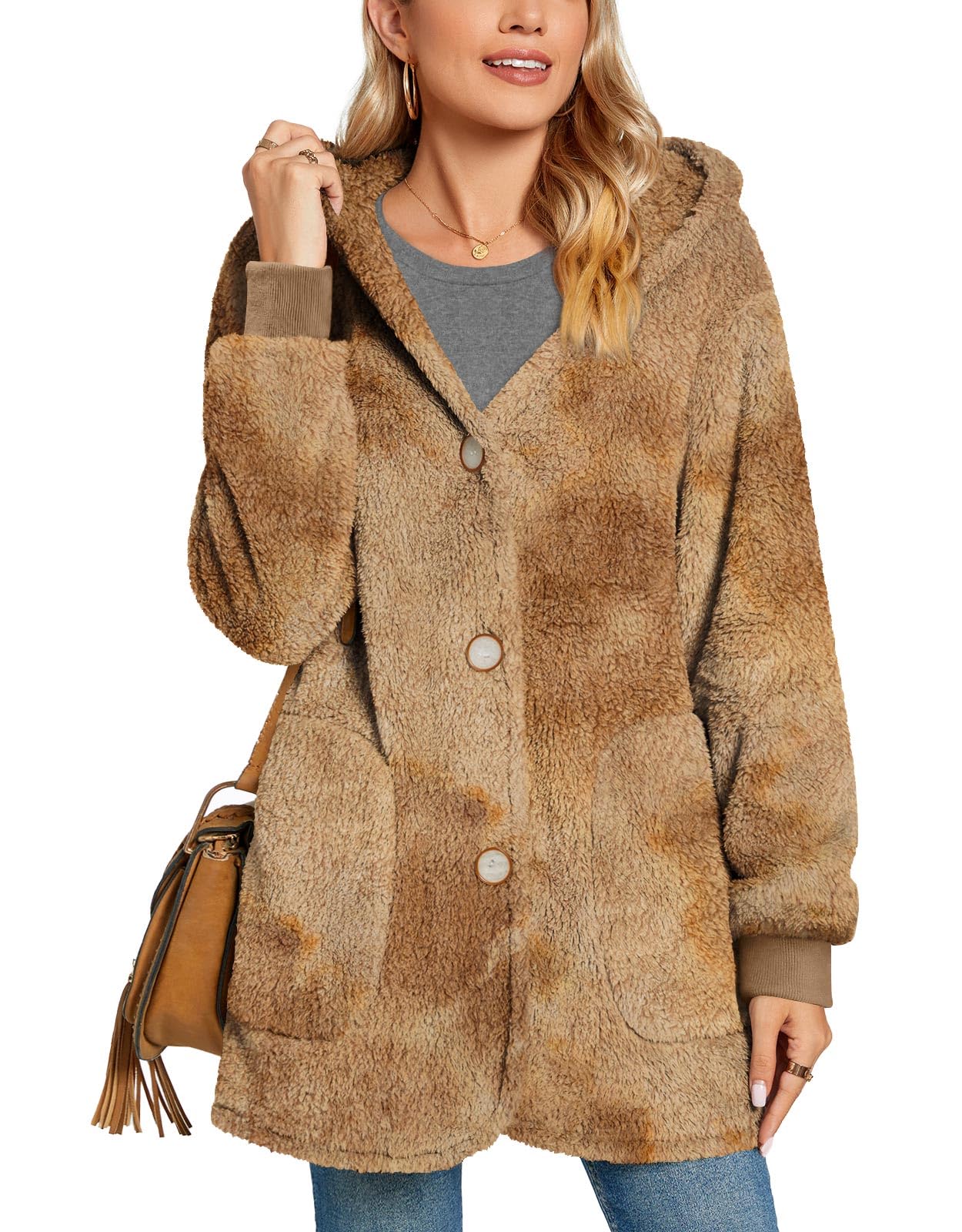 Bestbee Warm Fleece Jackets for Women, Fuzzy Hooded Casual Coats Lidies 2025 Cardigan Sweaters Outerwear with Pockets