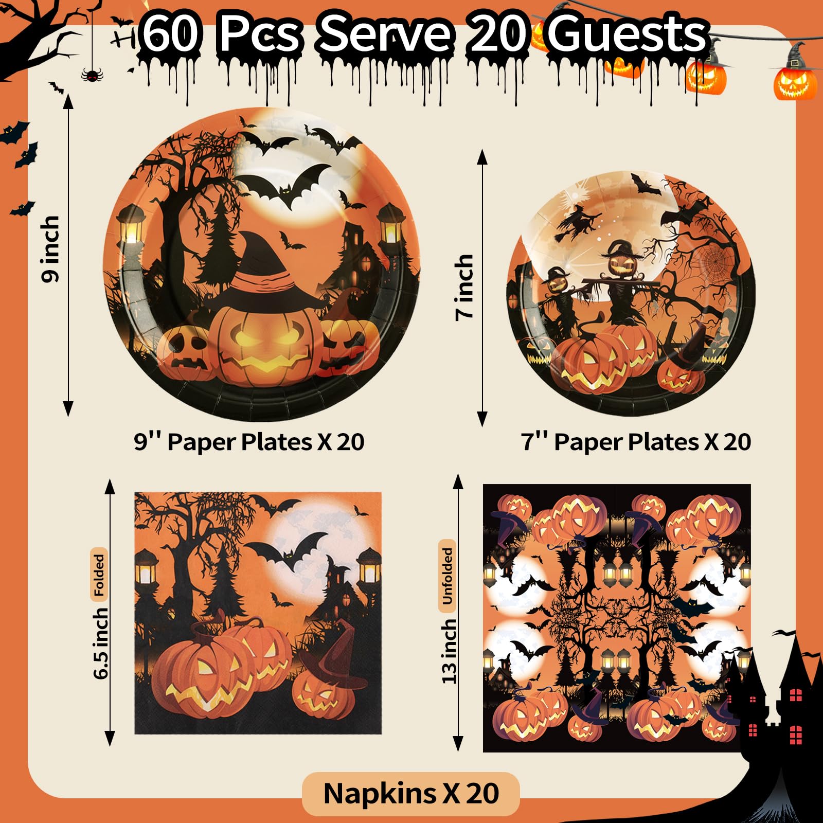 60 Pcs Thanksgiving Plates and Napkins, Happy Thanksgiving Party Supplies Tableware, Disposable Fall Paper Plates, Watercolor Pumpkin Maple plates for Autumn Harvest Festival Party, Serve 20