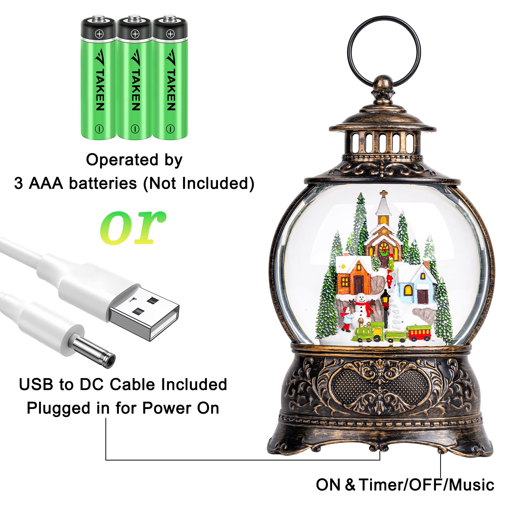 Fall Snow Globe Lantern with Autumn Turkey and Pumpkins Thanksgiving LED Decor for Home, Indoor Tabletop Centerpiece with Glitter Flakes, Harvest Light Decorations