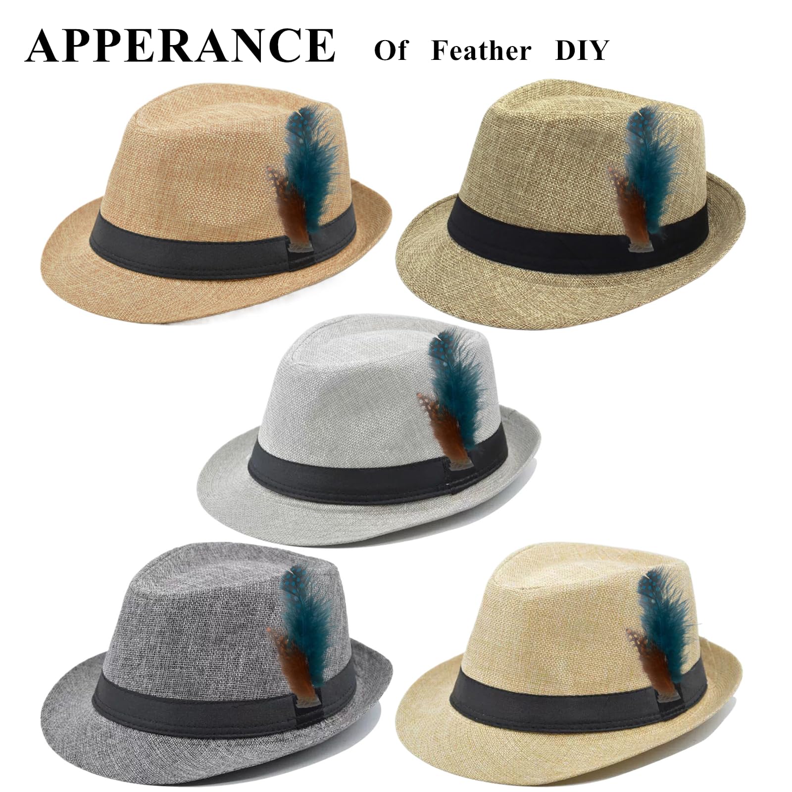 5 Pack Bulk Cuban Fedora Sun Hats Men with Adjustable Strap, Short Brim 1920s Unisex Party Costume Hats Women.